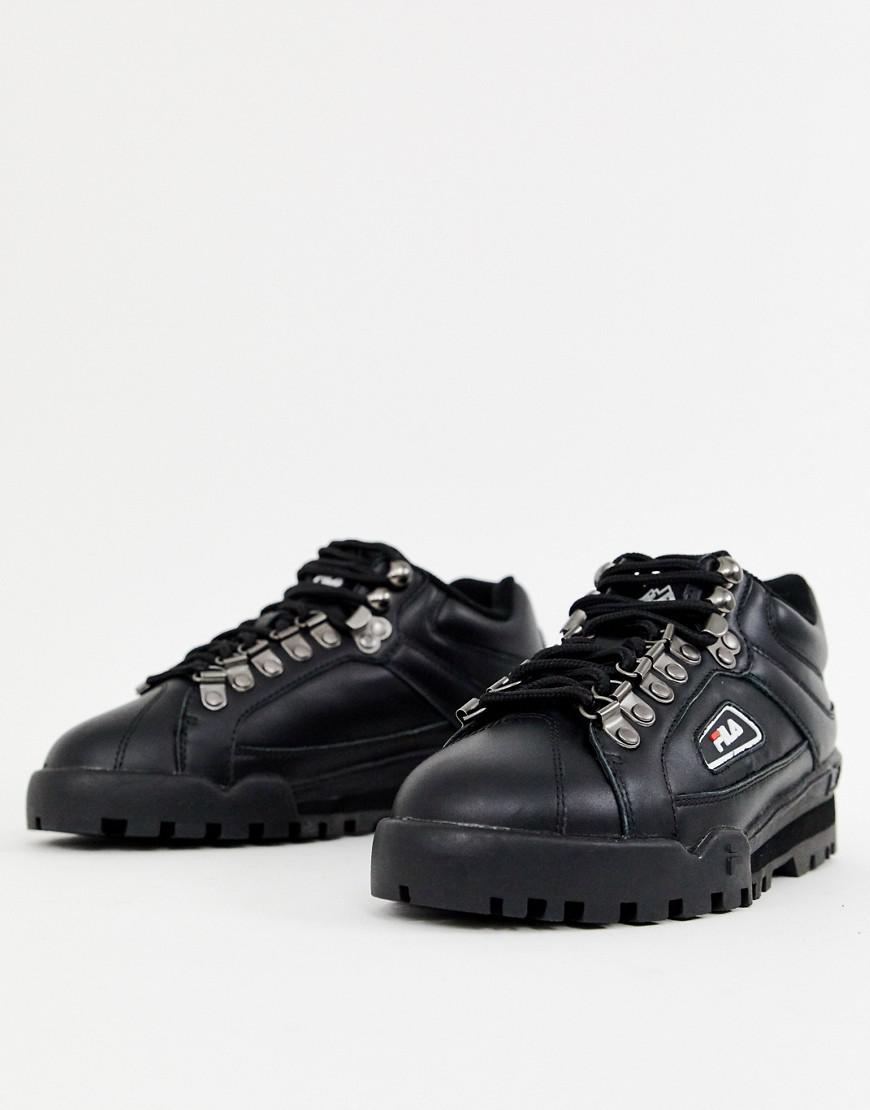 fila trailblazer black leather trainers