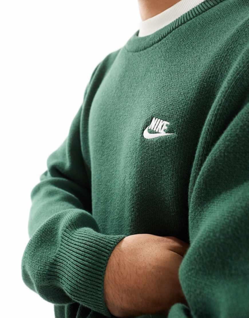 Asos Nike Crew Neck Club Sweatshirt Green Nike Club Swoosh - Main Image