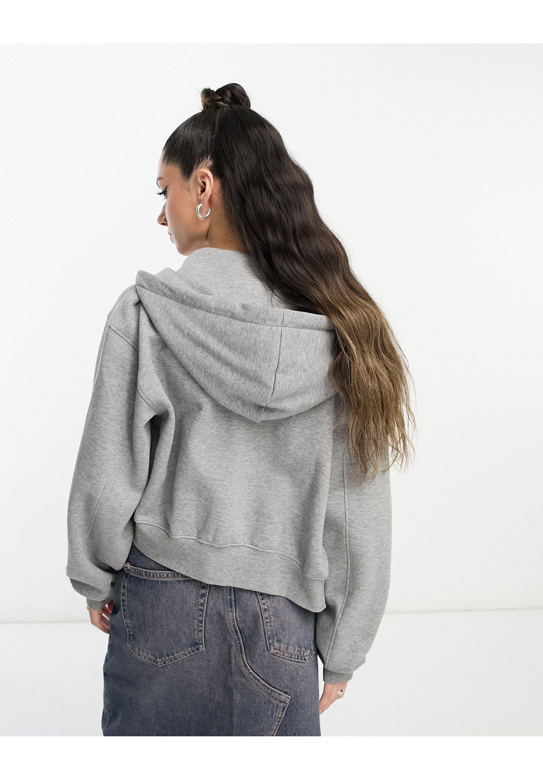 Weekday Crop Volume Zip Hoodie in Gray | Lyst