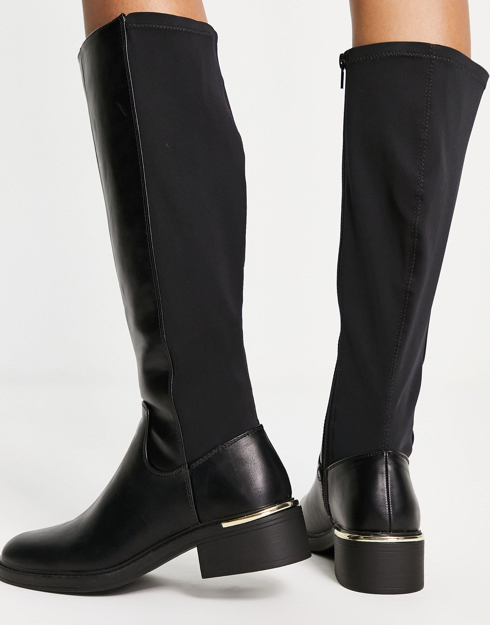New Look Flat Riding Boot in Black | Lyst