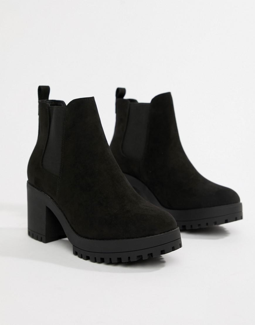 Truffle Collection Suede Wide Fit Chunky Heeled Chelsea Boots in 