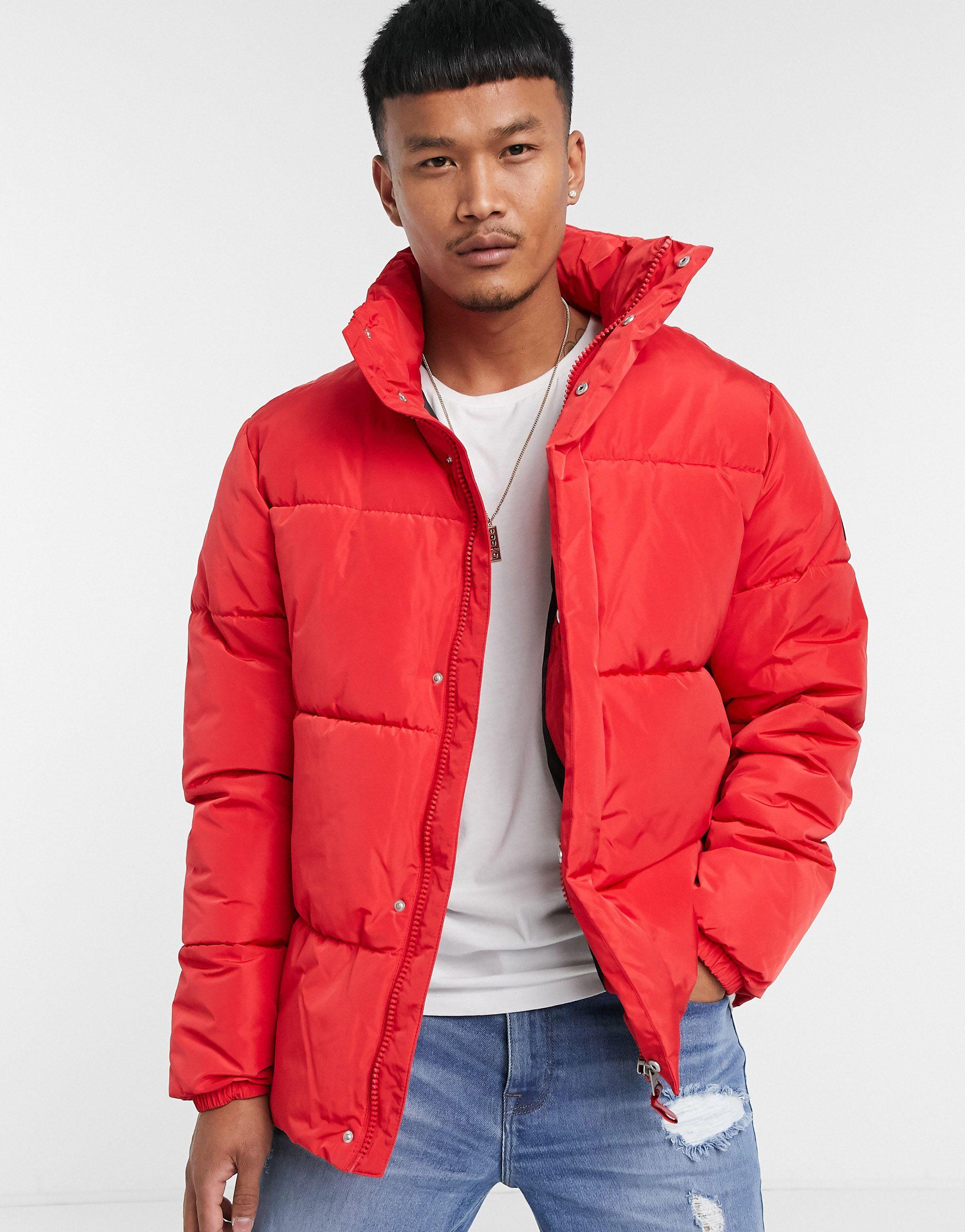red padded puffer jacket