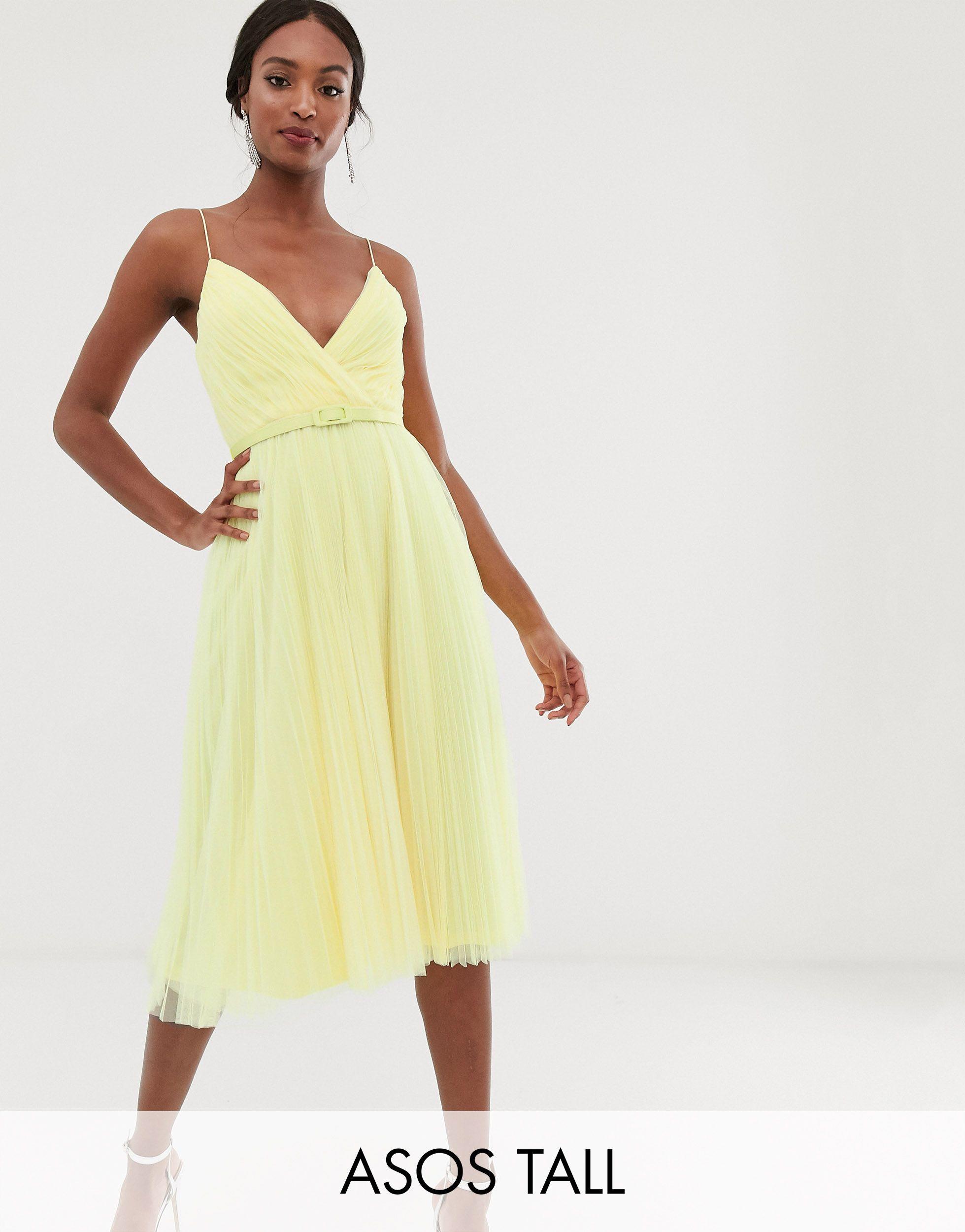 asos yellow pleated dress