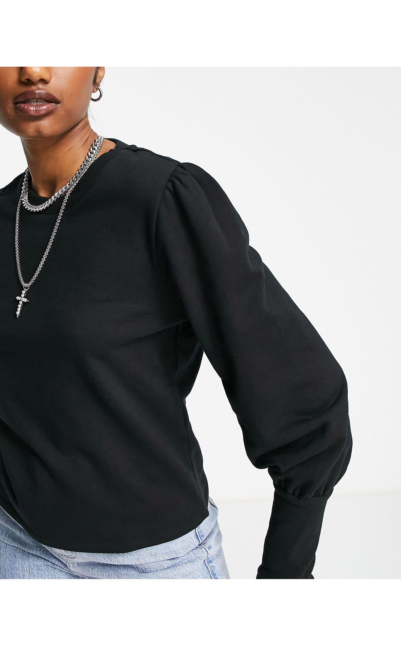 Vila Crew Neck Sweatshirt With Long Cuff in Black | Lyst
