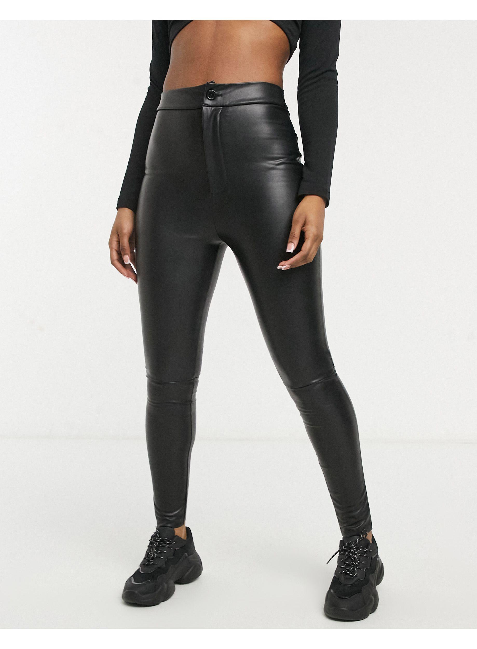 matte leather look trousers