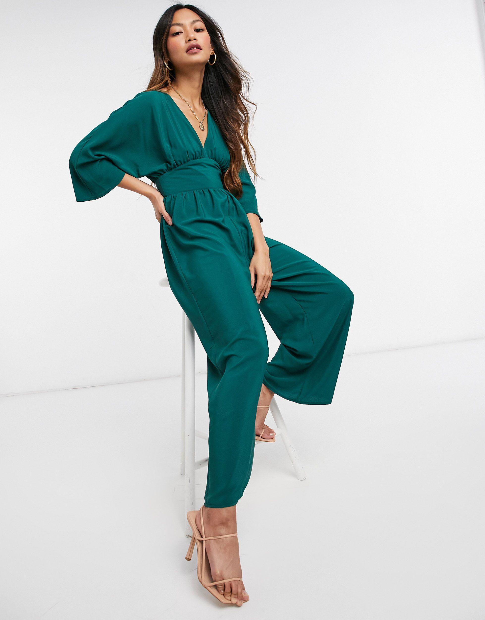 ASOS Kimono Sleeve Culotte Jumpsuit in Green | Lyst UK