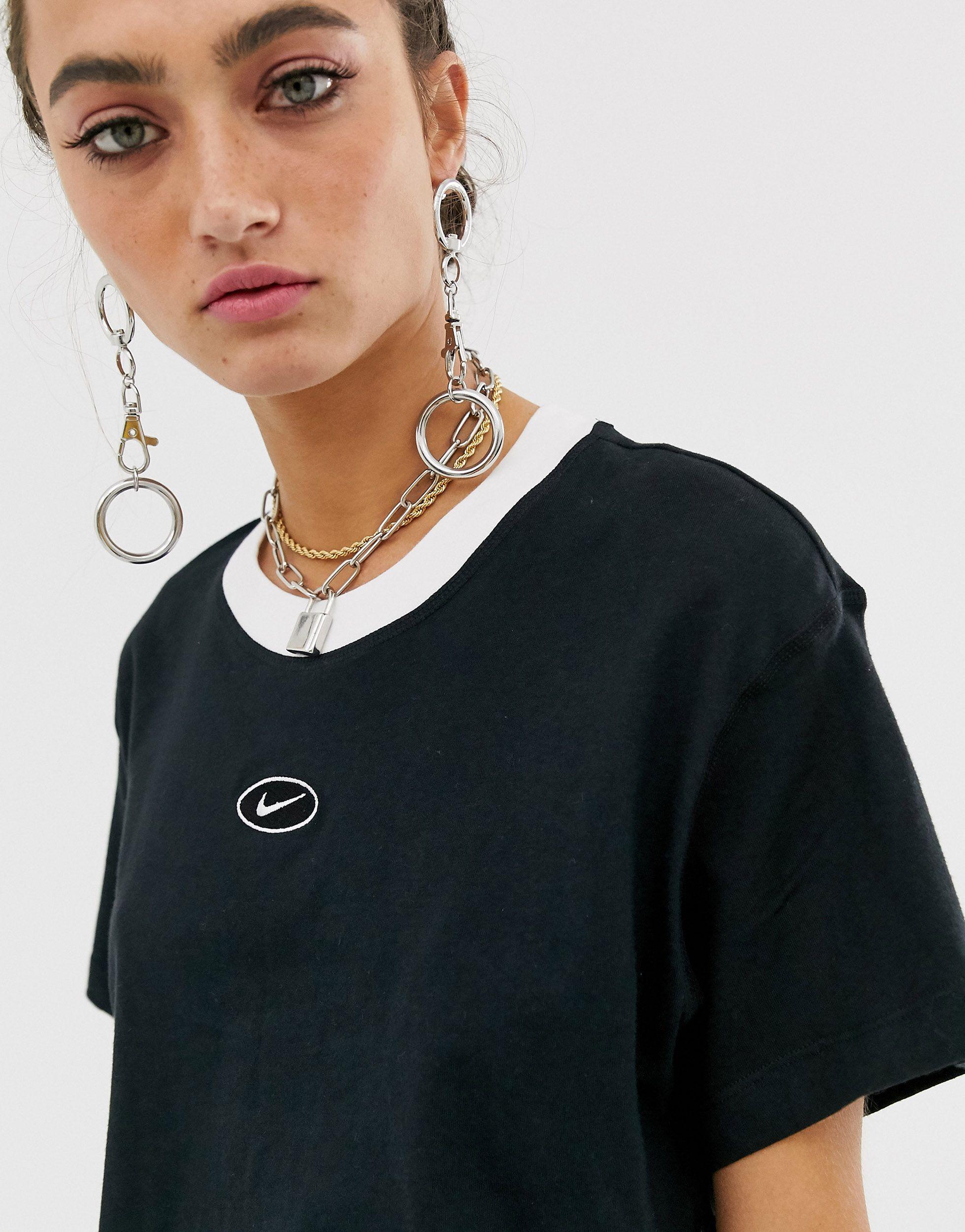 nike black mini swoosh crop top