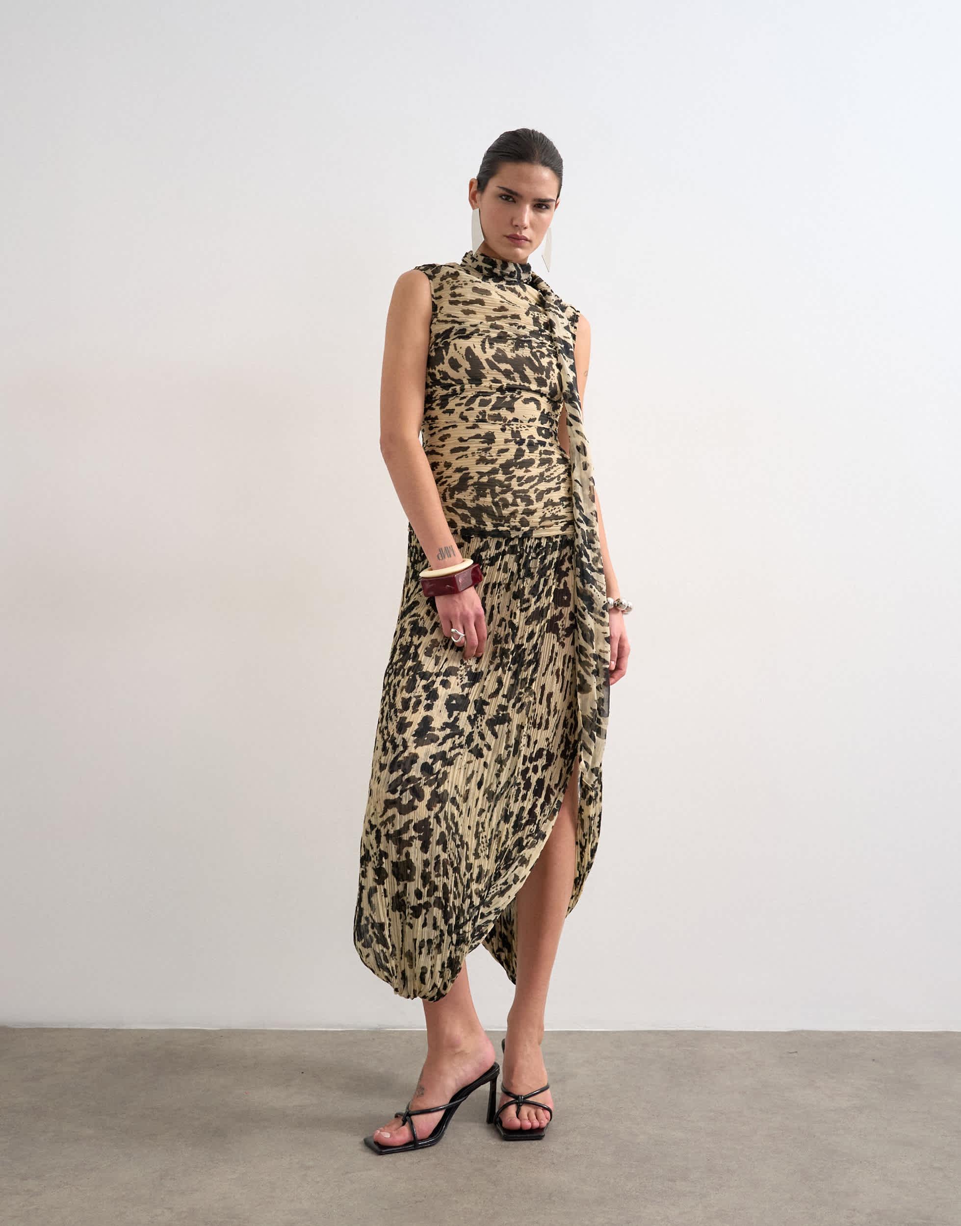 animal print bodycon dress topshop TOPSHOP Dress Animal Print Plunge V Neck Bodycon Leopard Midi Dress SZ 10 NEW