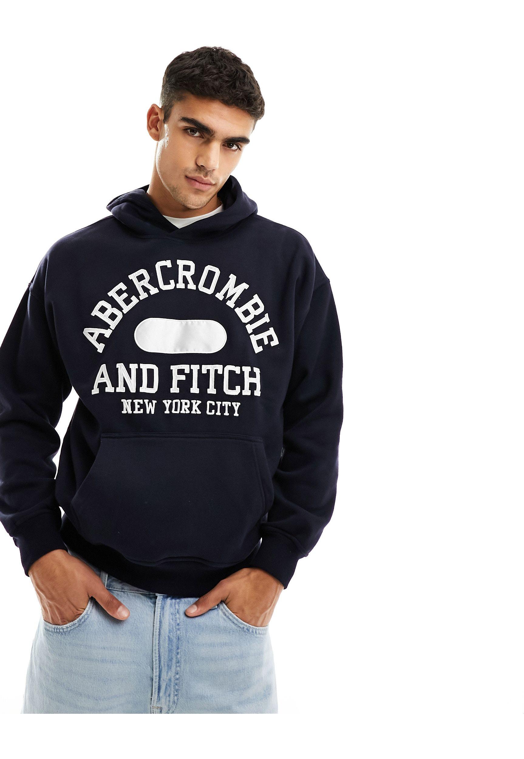 Abercrombie & Fitch Varsity Logo Oversized Hoodie in Blue for Men | Lyst UK
