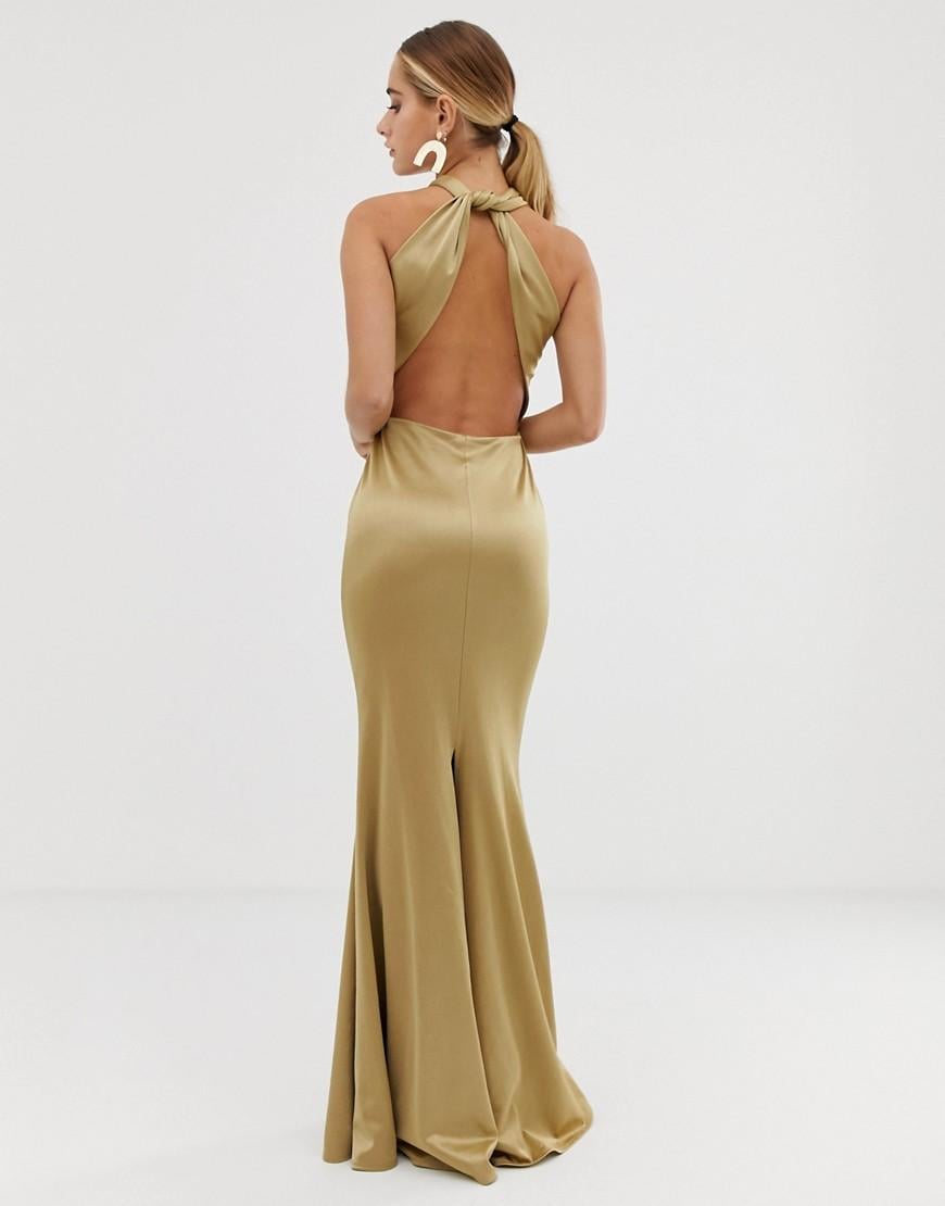 Gold halter 2024 neck dress