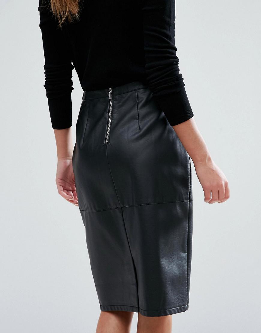 New Look Faux Leather Pencil Midi Skirt in Black - Lyst