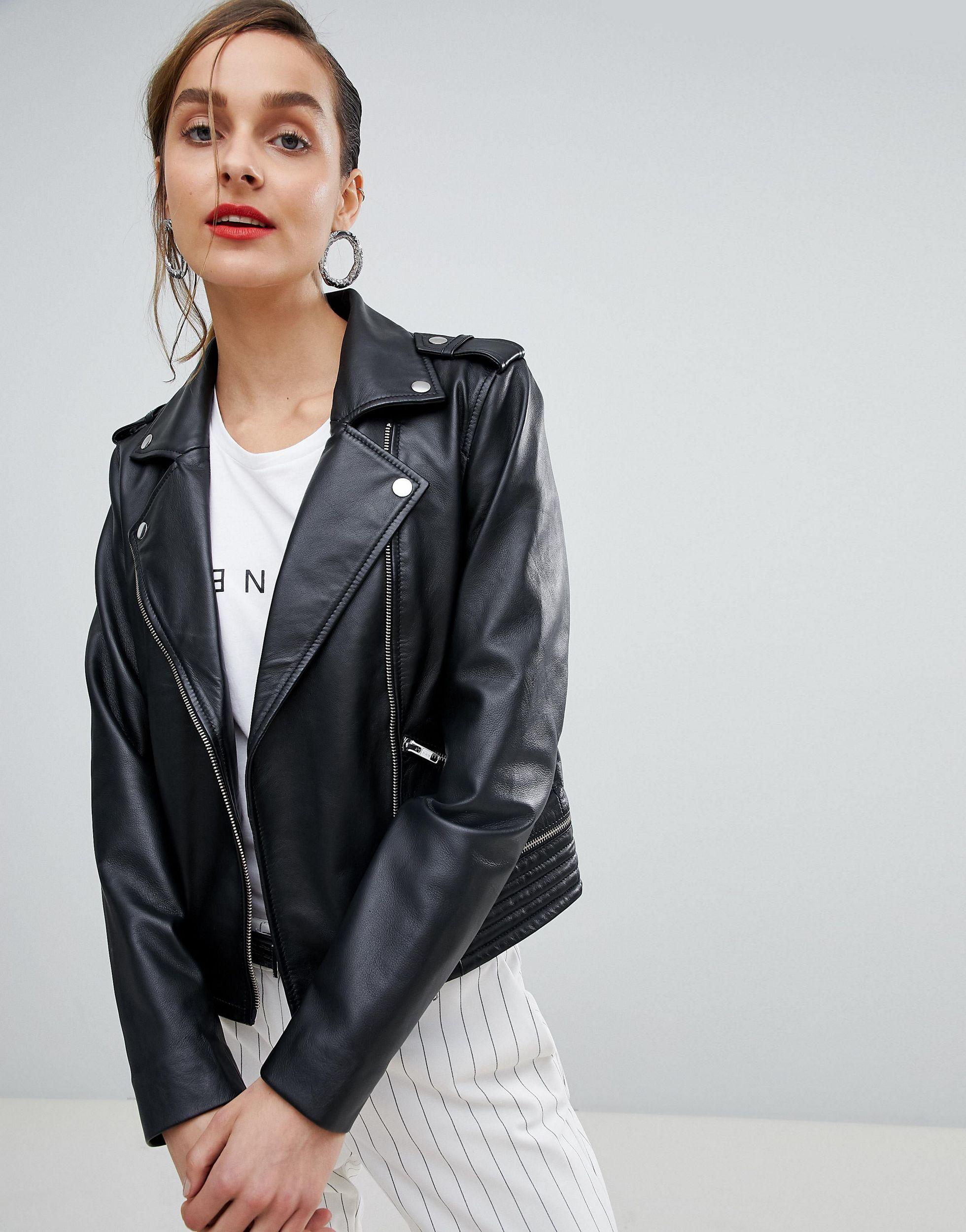 SELECTED Femme Leather Biker Jacket in Black | Lyst