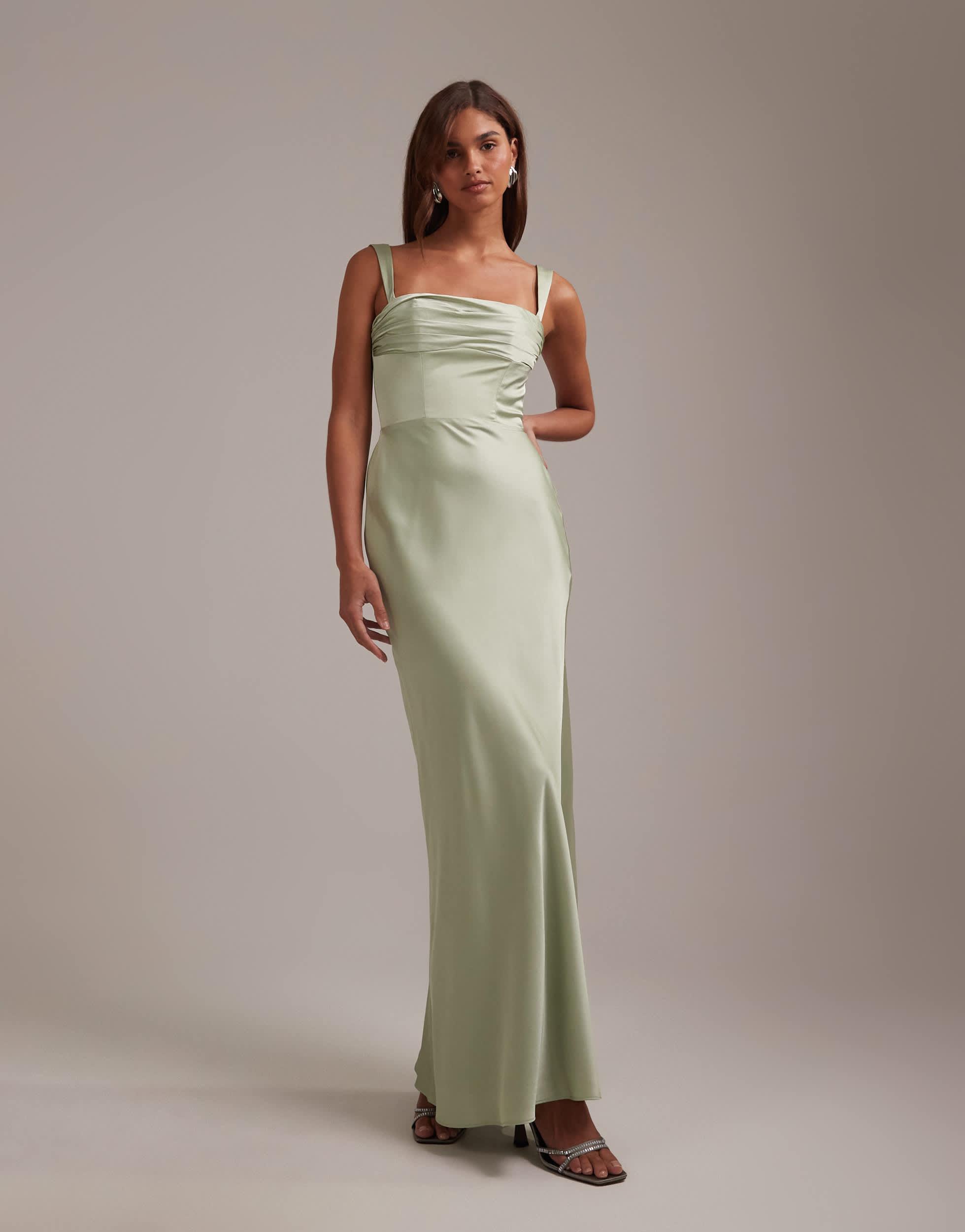 ASOS Bridesmaids Satin Draped Bust Maxi Dress With Column Skirt in Brown | Lyst ASOS Bridesmaids Satin Draped Bust Maxi Dress With Column Skirt in Brown | Lyst