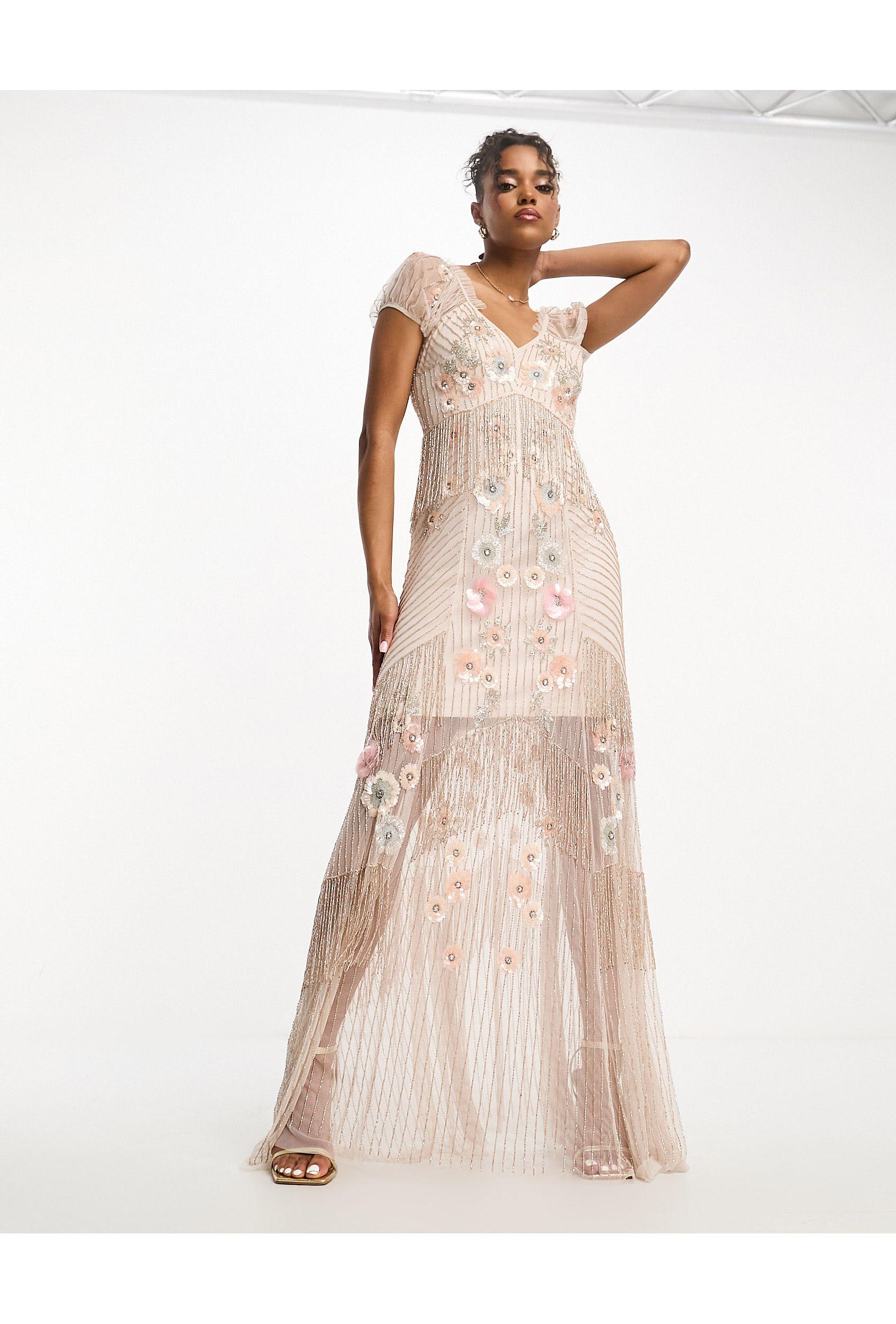 Miss Selfridge Premium Embellished Floral Maxi Dress in Pink | Lyst