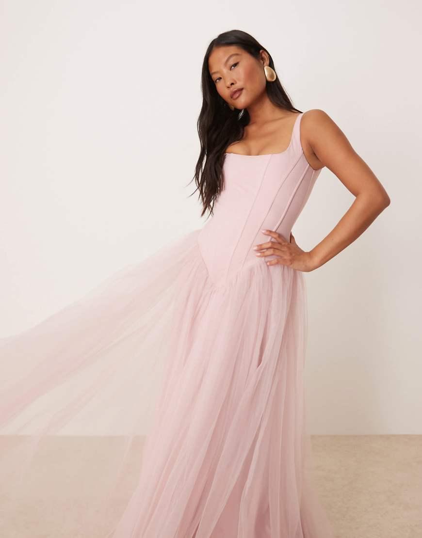 LACE BEADS Dropped Waist Corset Maxi Dress in Pink Lyst UK