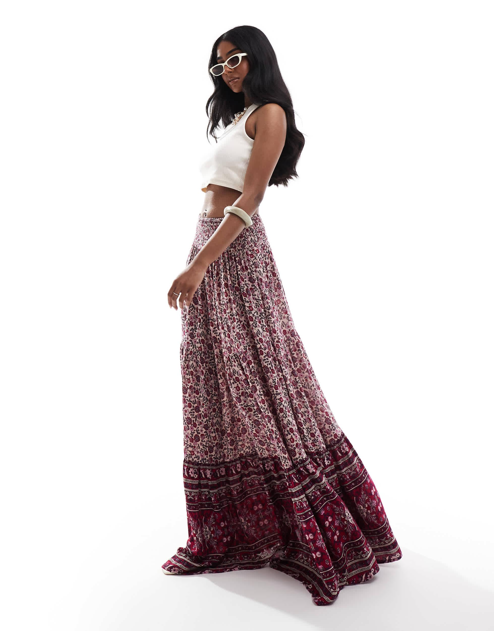 Pink Dress Bershka Clearance Jupe Bershka Fleur Jupe Longue  Motif  Cachemire Bershka En Coloris Rouge Lyst