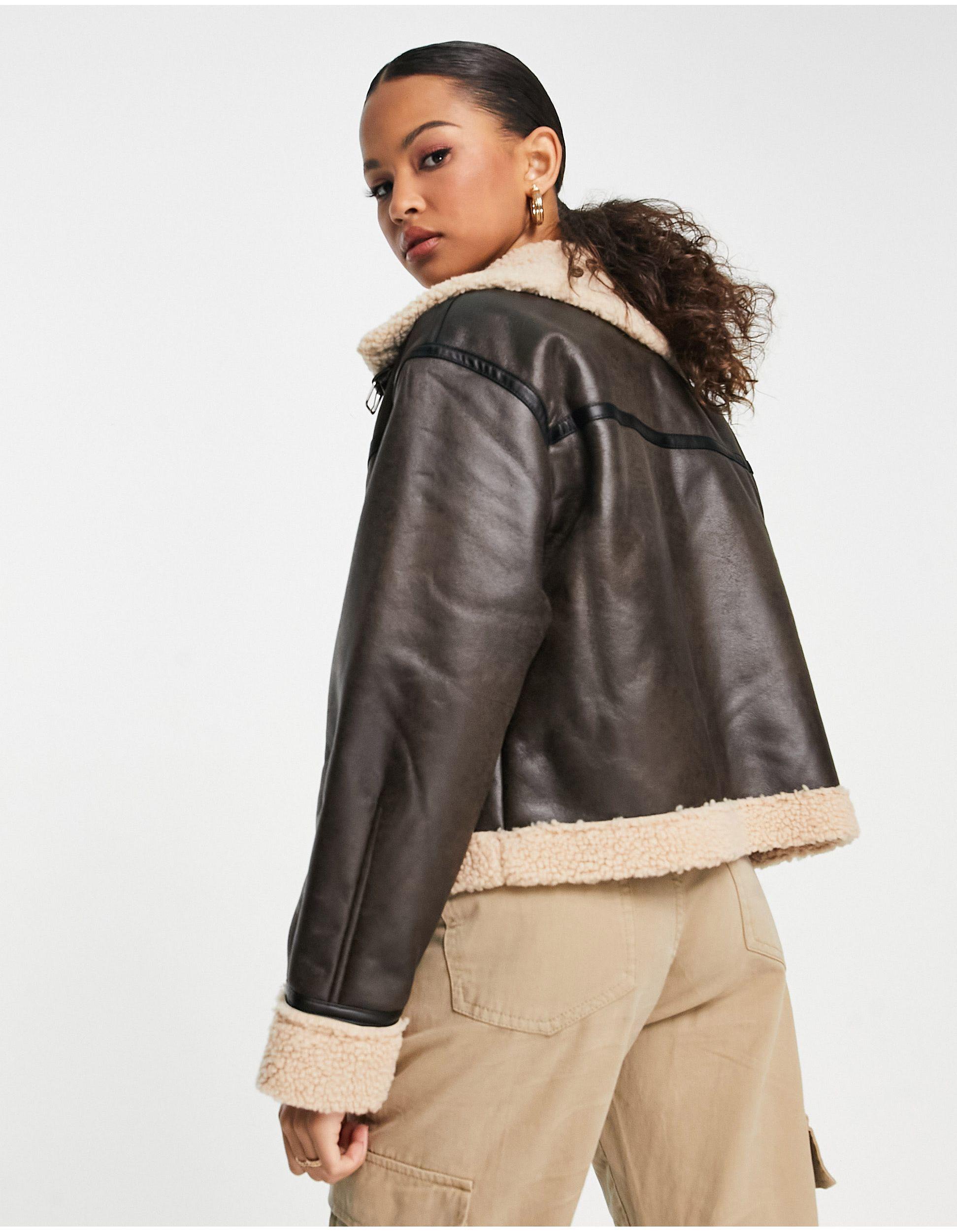 Vero moda faux leather clearance aviator jacket