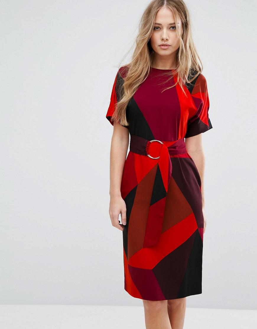 Warehouse Colourblock O Ring Belt Shift Dress In Red Lyst Warehouse Colourblock O Ring Belt Shift Dress In Red Lyst