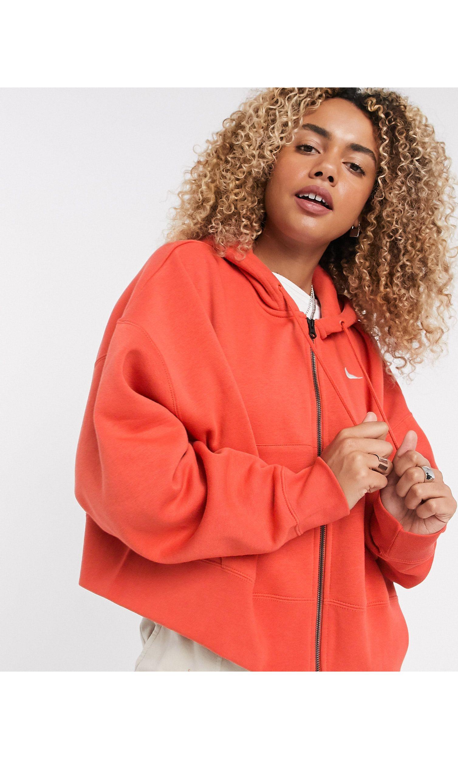 nike mini swoosh oversized cropped black zip through hoodie