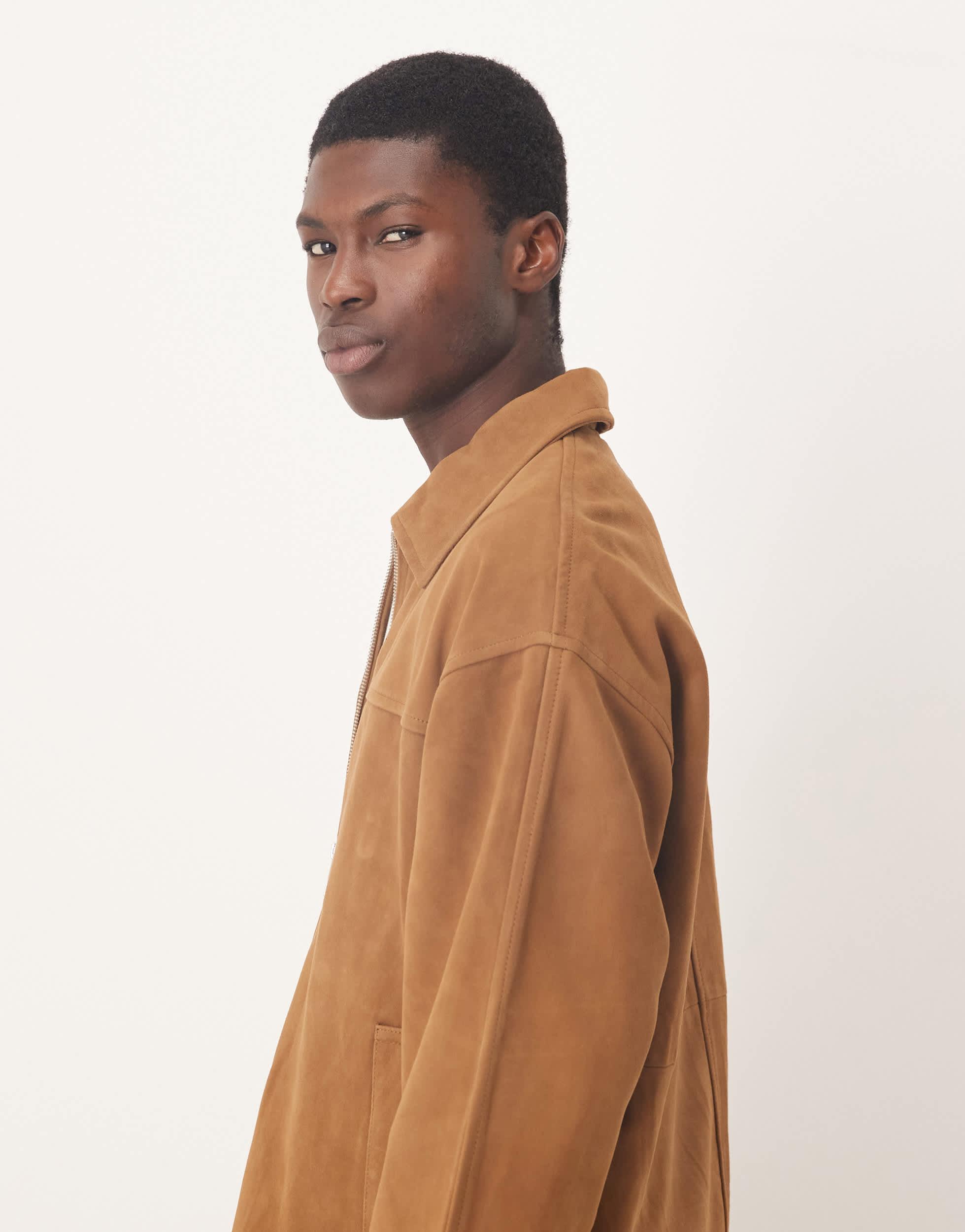 SELECTED 100% Leather Double Zip Suede Jacket in Natural for Men