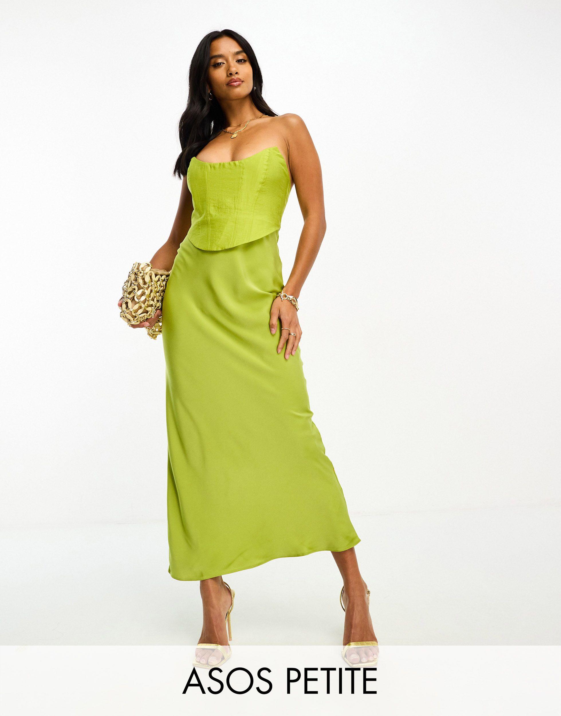 ASOS Asos Design Petite Bandeau Contrast Fabric Slip Maxi Dress With Corset  Detail in Green | Lyst