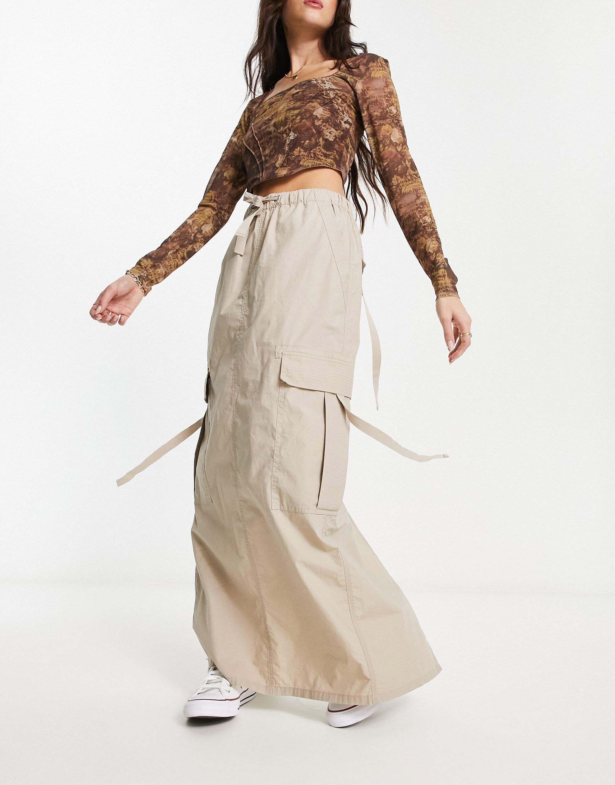 ASOS Mega Maxi Cargo Skirt in Natural Lyst
