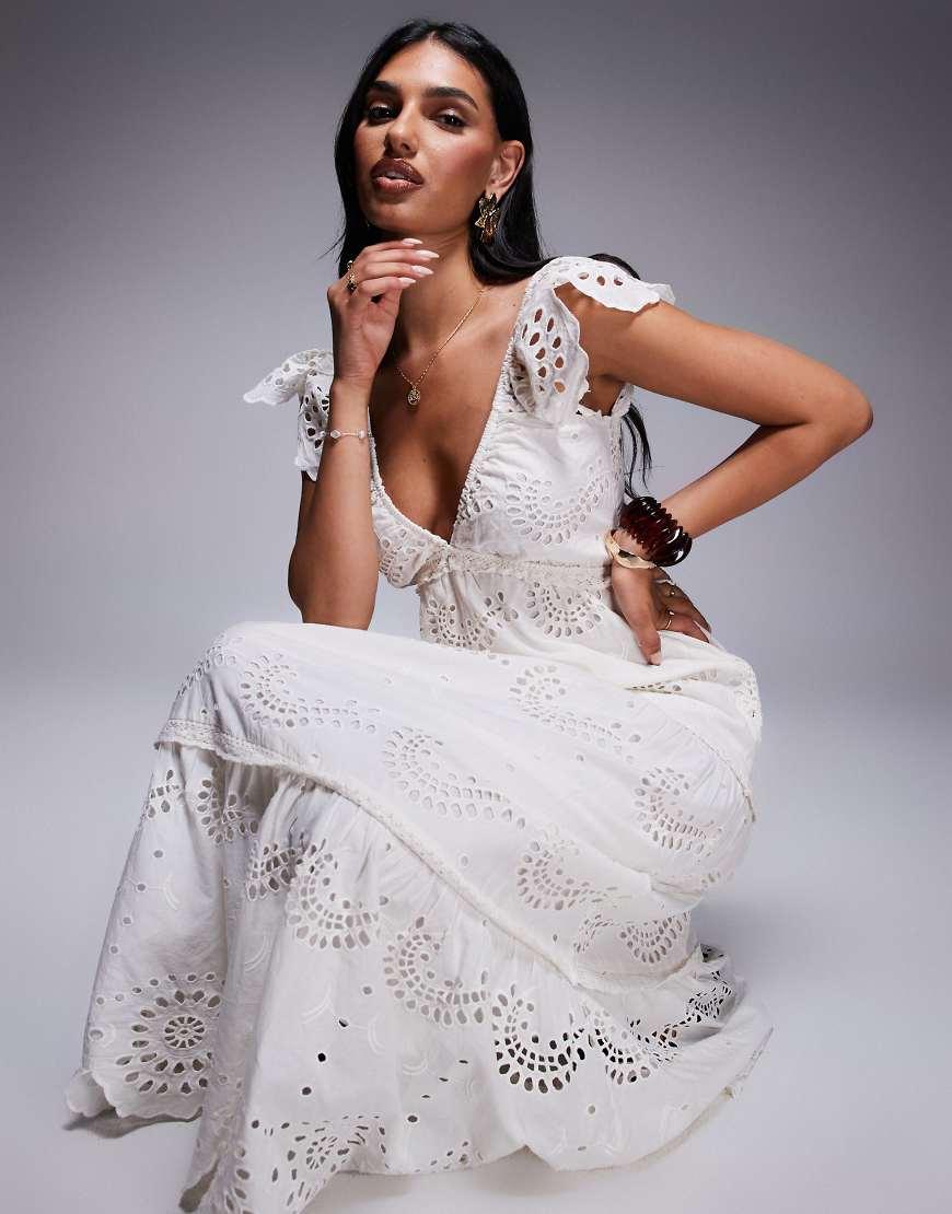 River Island Broderie Midi Dress in Grey Lyst UK