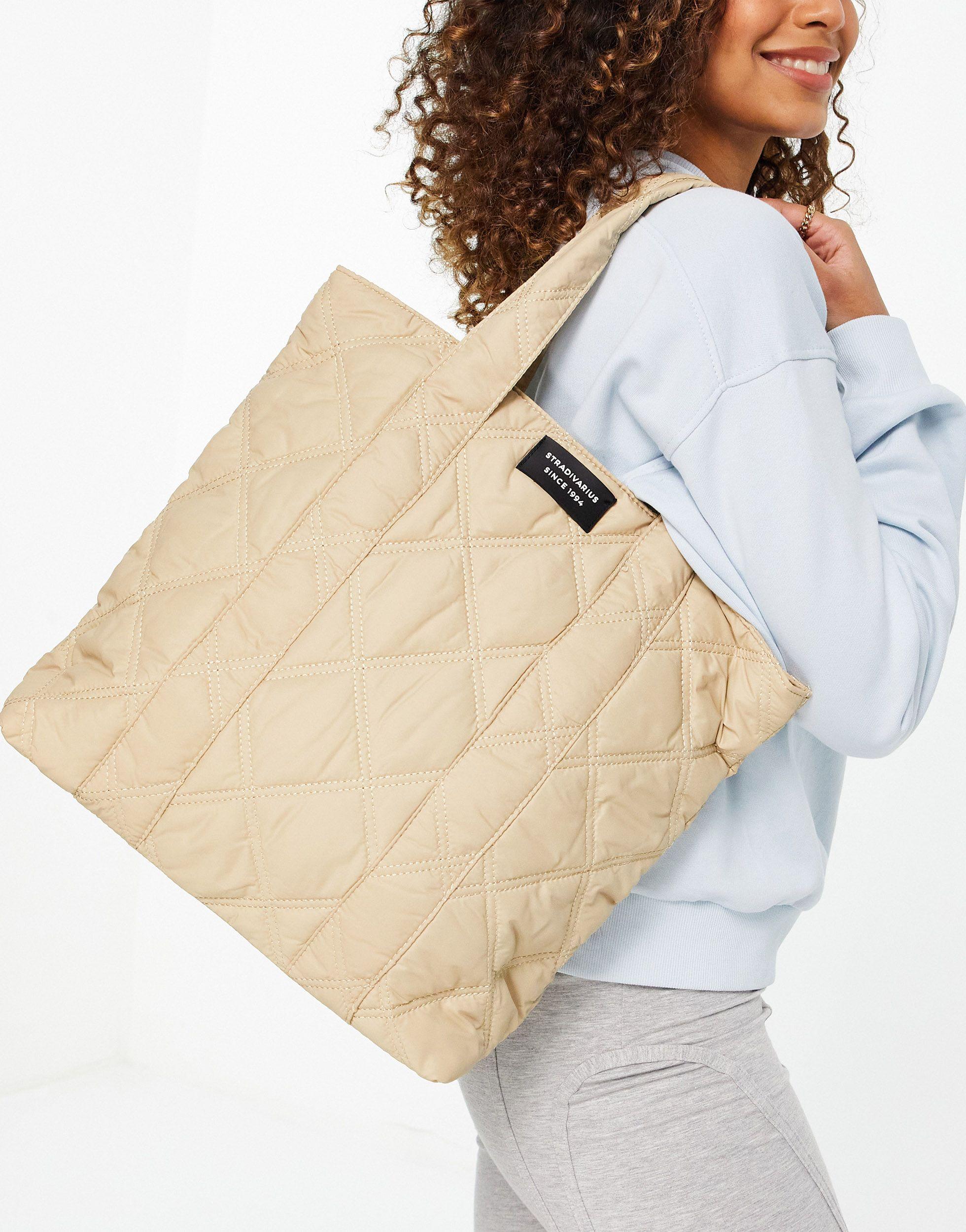 Stradivarius Synthetic Recycled Polyester Quilted Tote Bag in Natural - Lyst