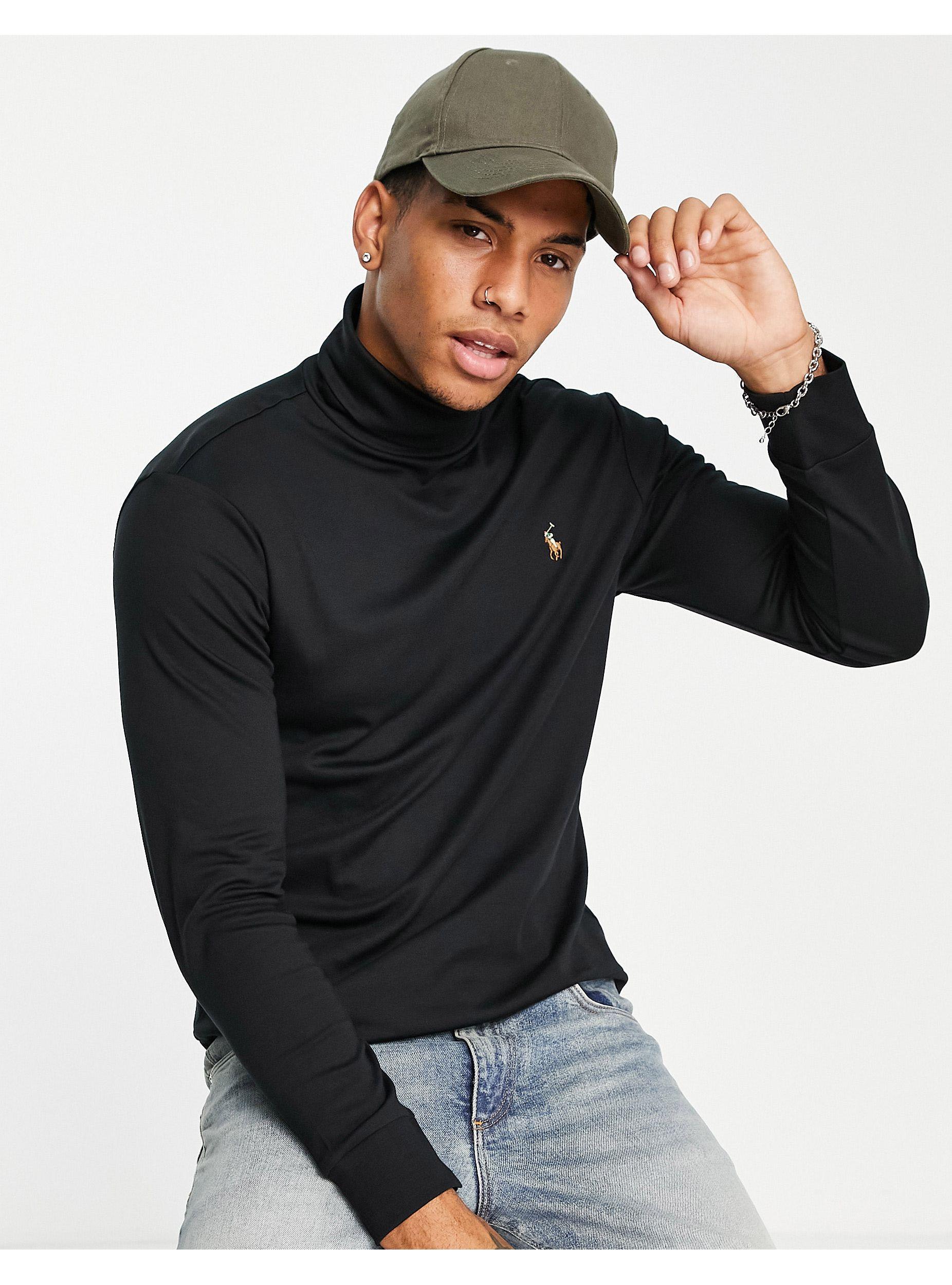 mens black roll neck top