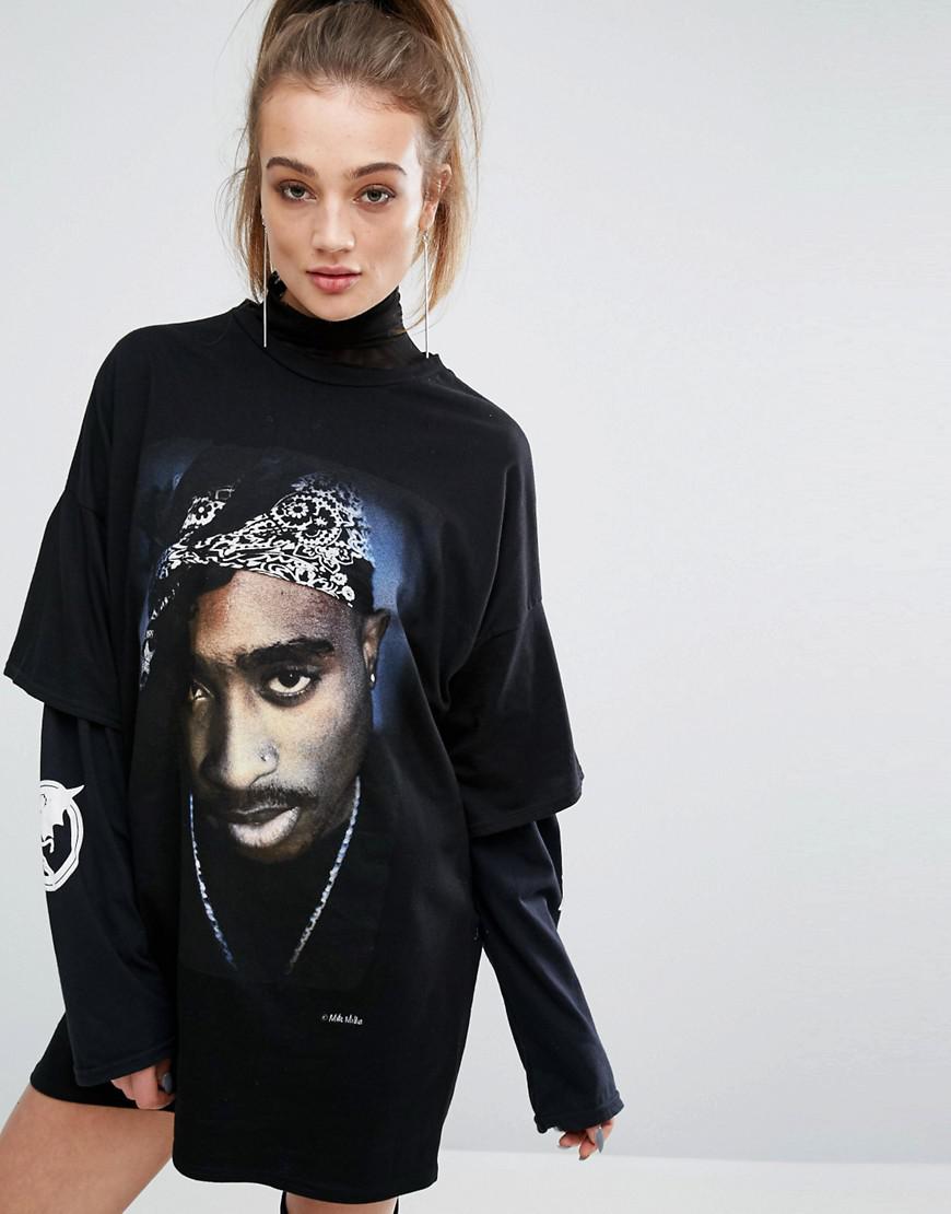 PrettyLittleThing Tupac T-shirt Dress in Black | Lyst