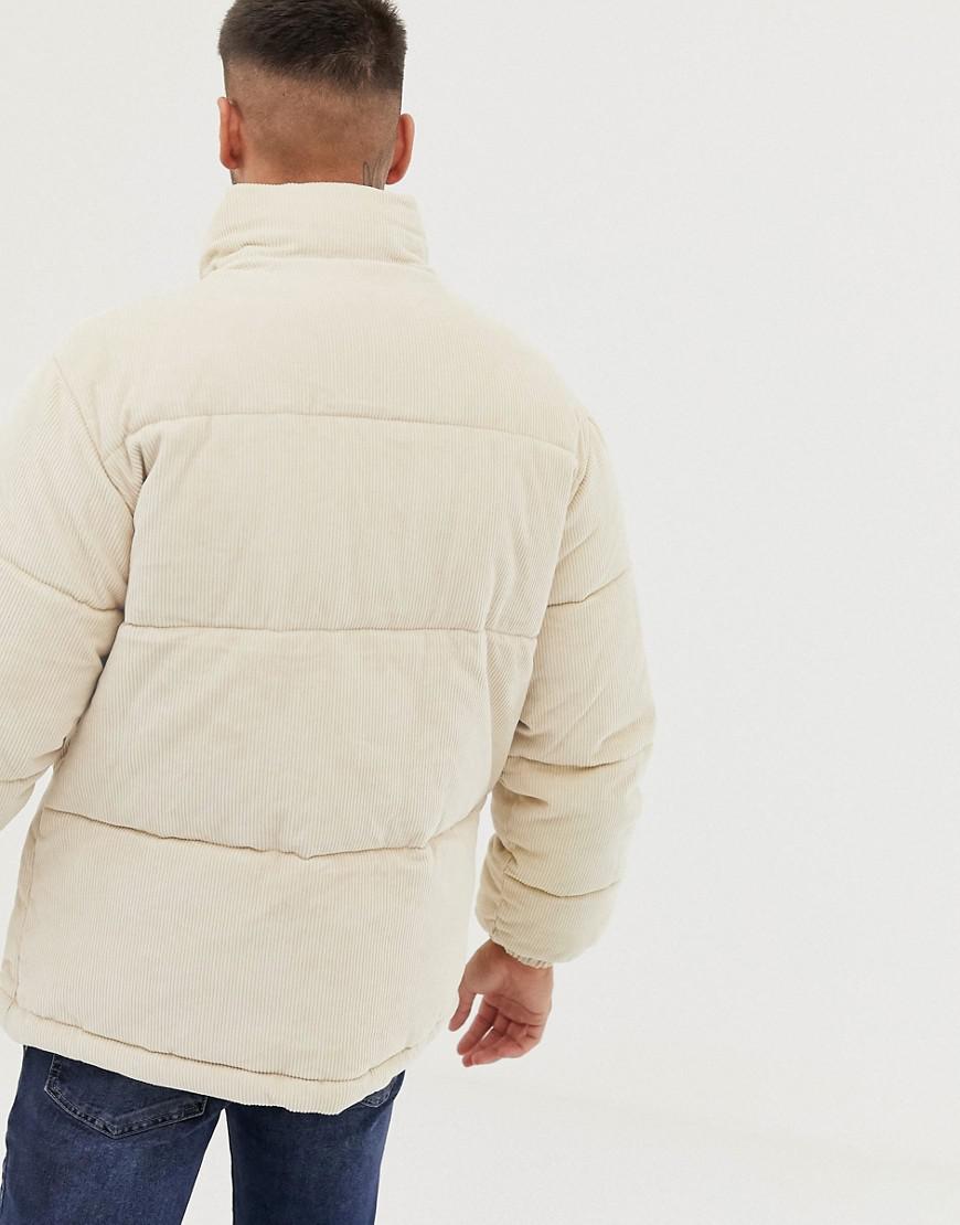 Bershka Denim Cord Puffer Jacket In Beige in Natural for Men - Lyst
