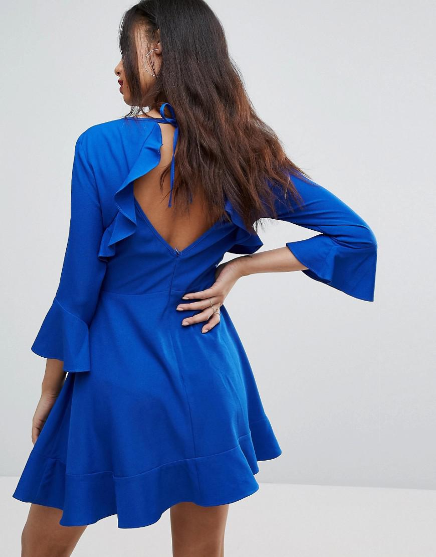 Lyst - Prettylittlething Frill Sleeve Swing Dress in Blue