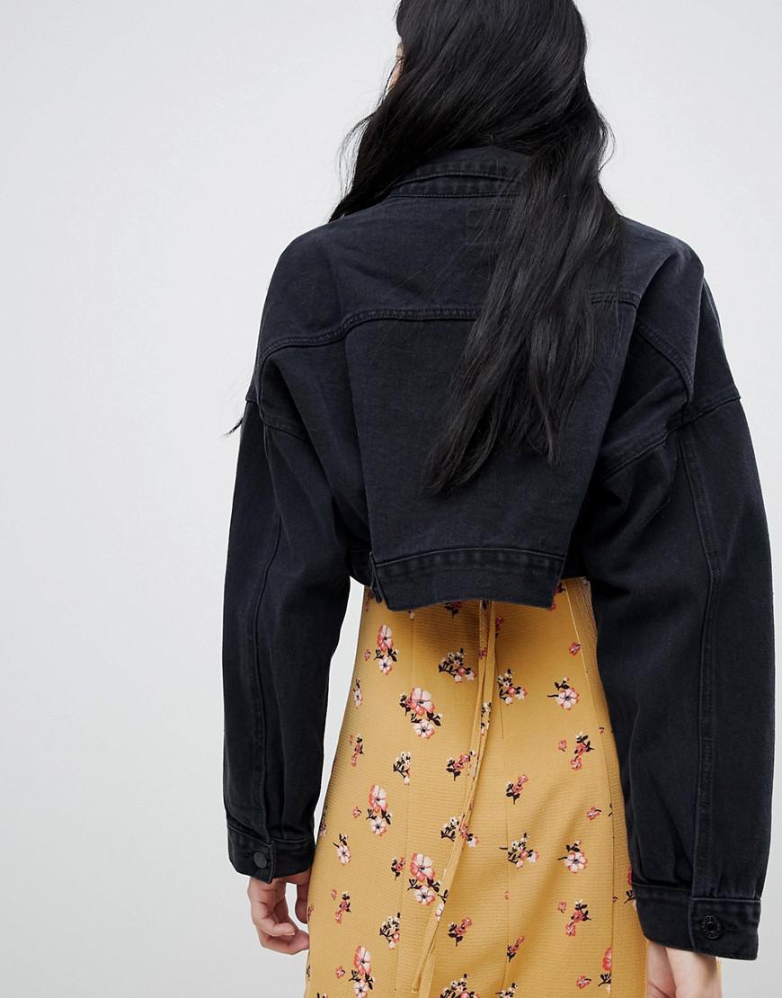 Pull Bear Cropped Denim Jacket In Black Lyst UK