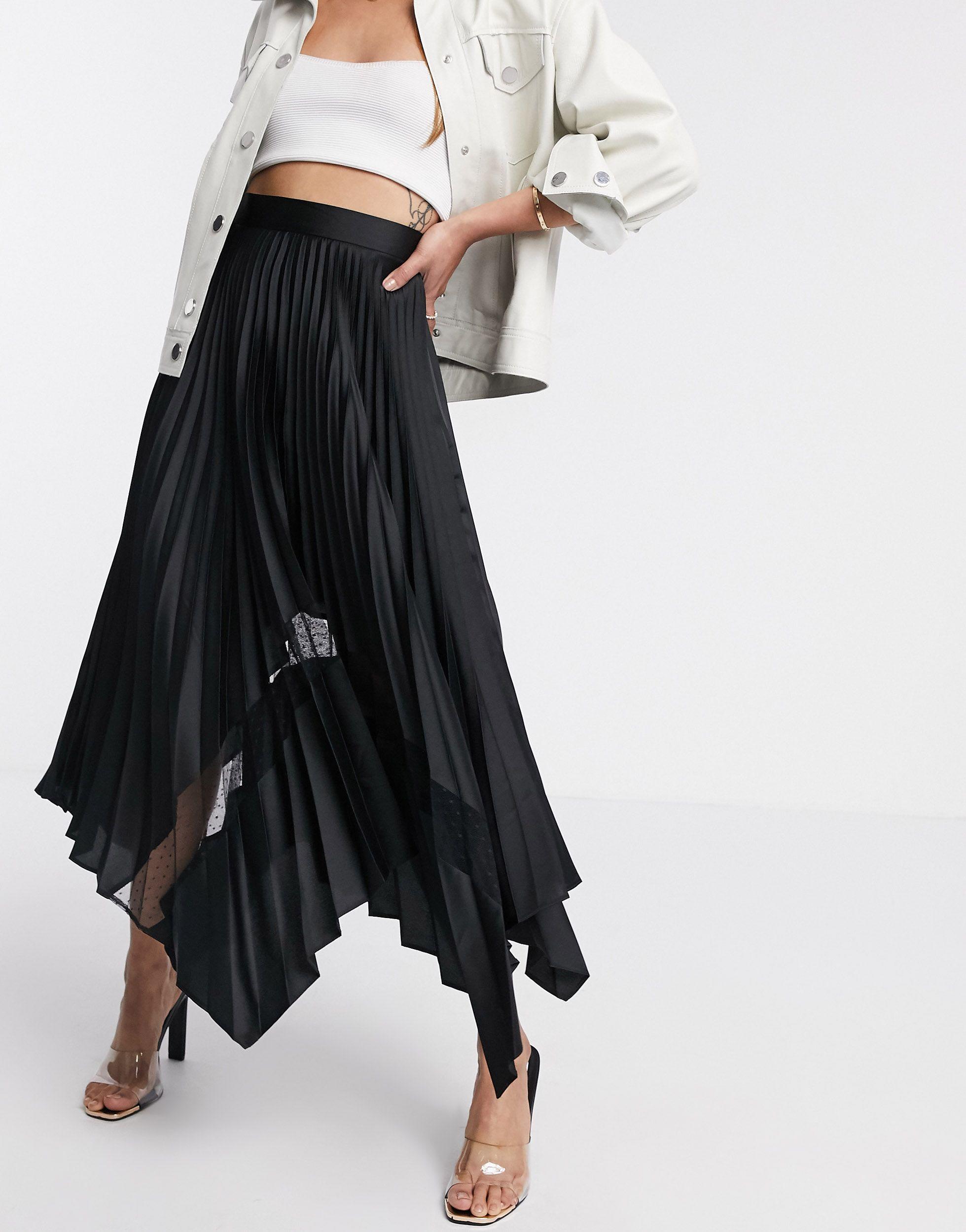 ASOS Lace Insert Pleated Midaxi Skirt in Black | Lyst
