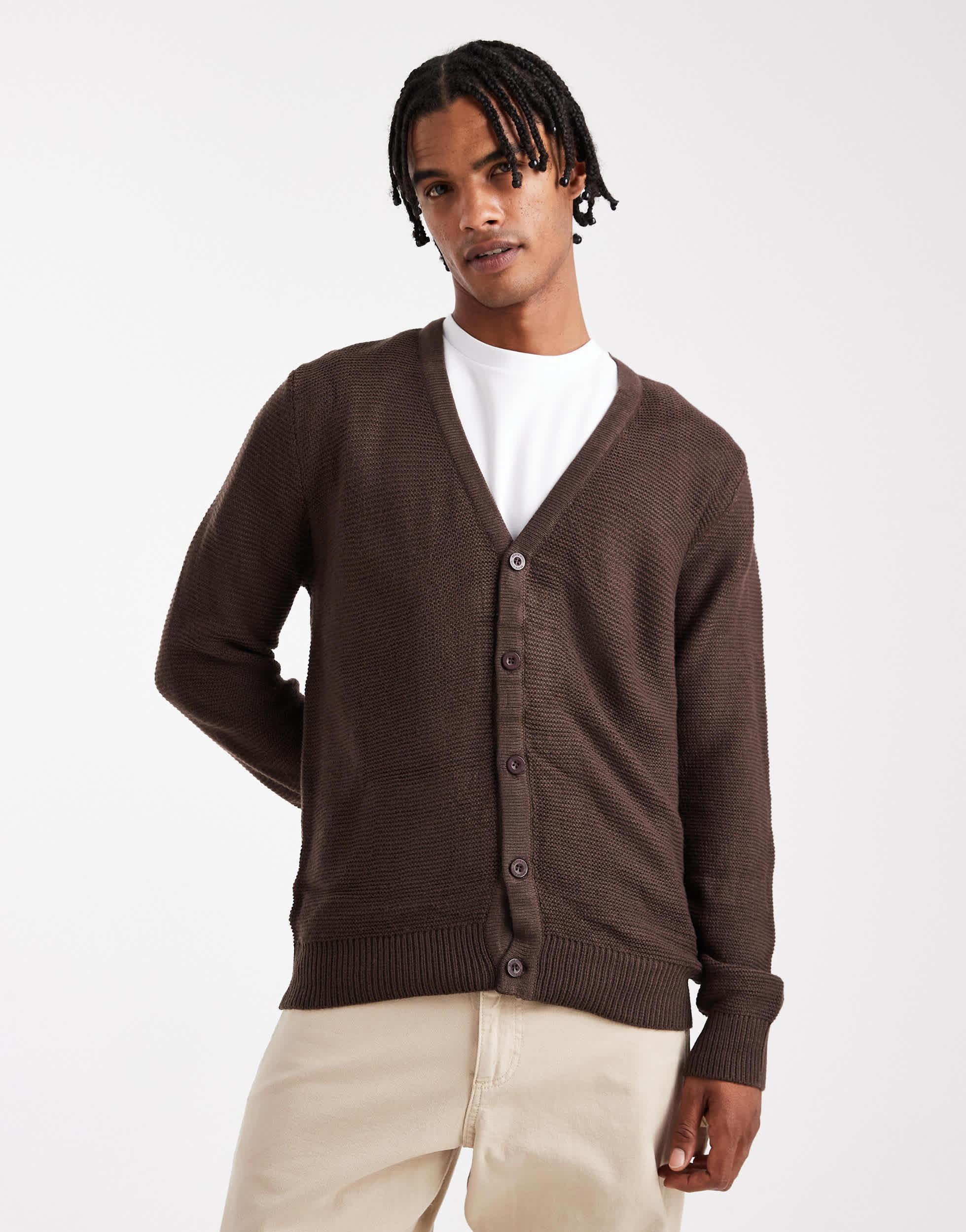 Brave Soul Knitted Button Down Cardigan in Brown for Men Lyst