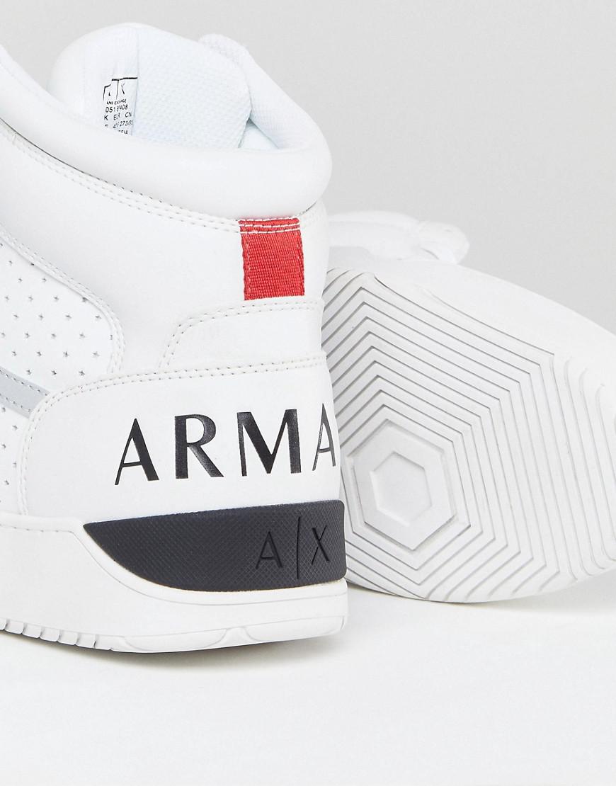 Armani Exchange Ax Logo Perforated Hi Top Sneakers In White For Men Lyst Armani Exchange Ax Logo Perforated Hi Top Sneakers In White For Men Lyst
