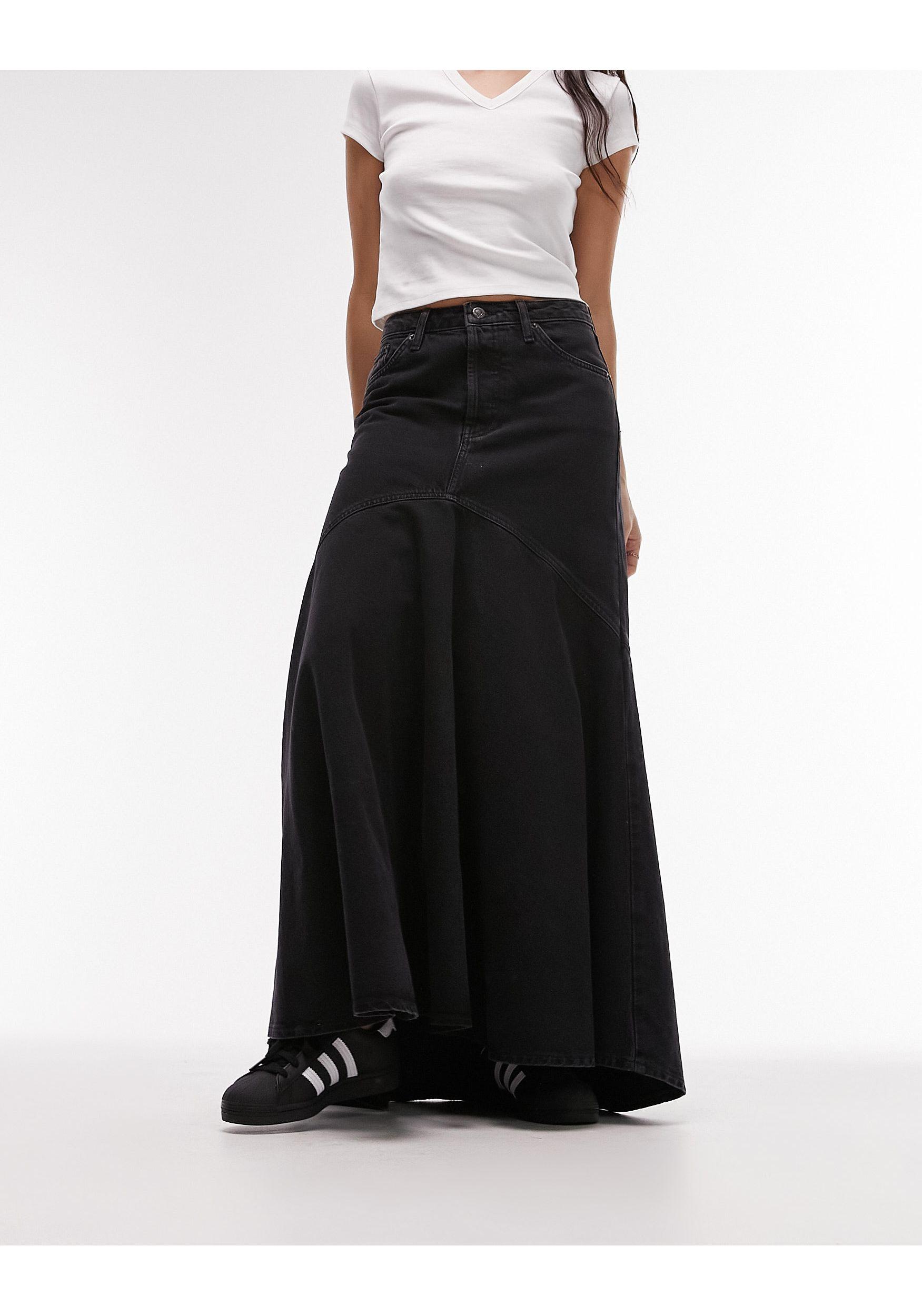 TOPSHOP Denim Fishtail Skirt in Black | Lyst