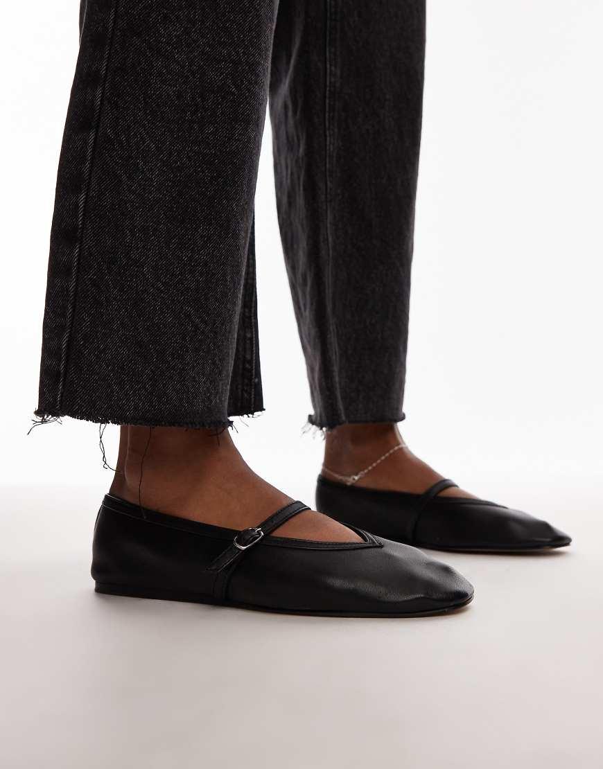 TOPSHOP Babette Leather V Detail Ballet Flats in Black Lyst UK