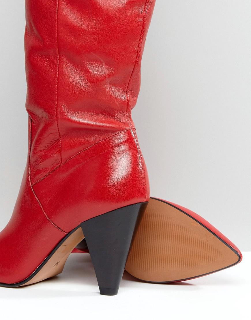 ASOS Carrie Leather Cone Heel Boots in Red - Lyst