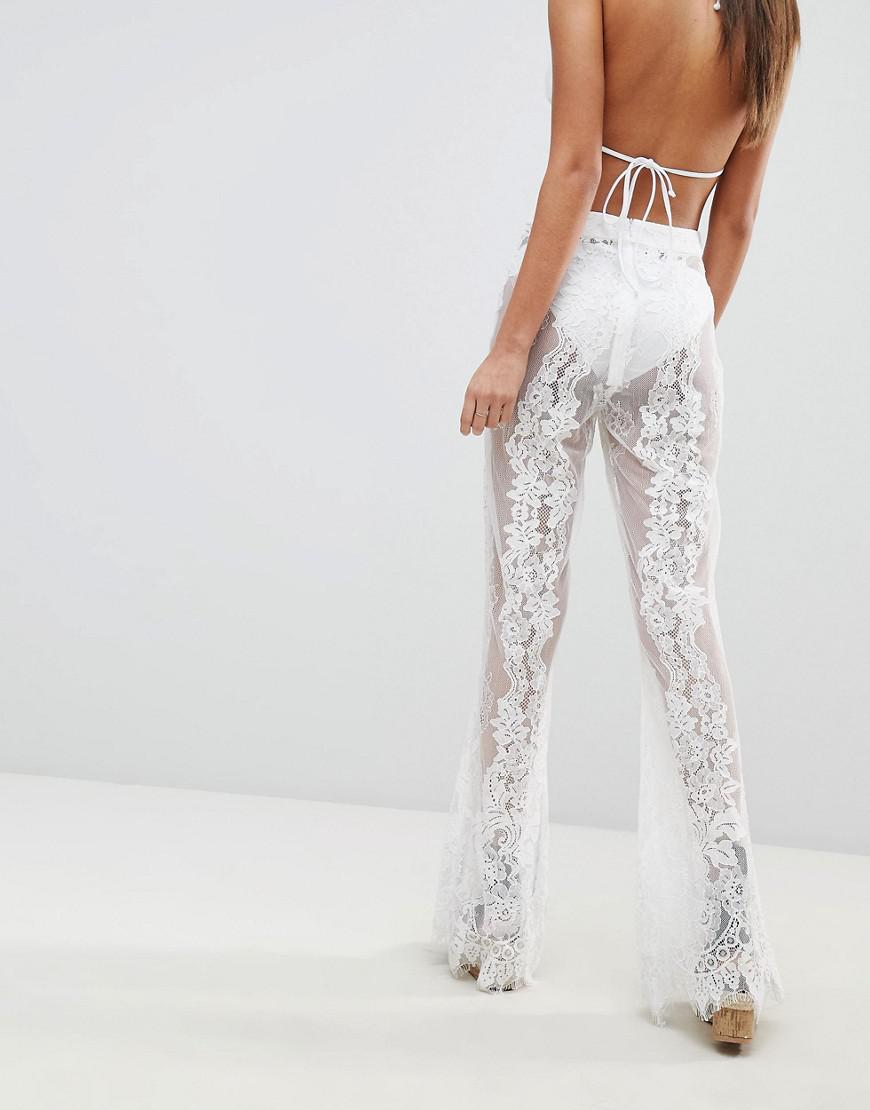 Missguided Premium Lace Beach Trousers in White Lyst
