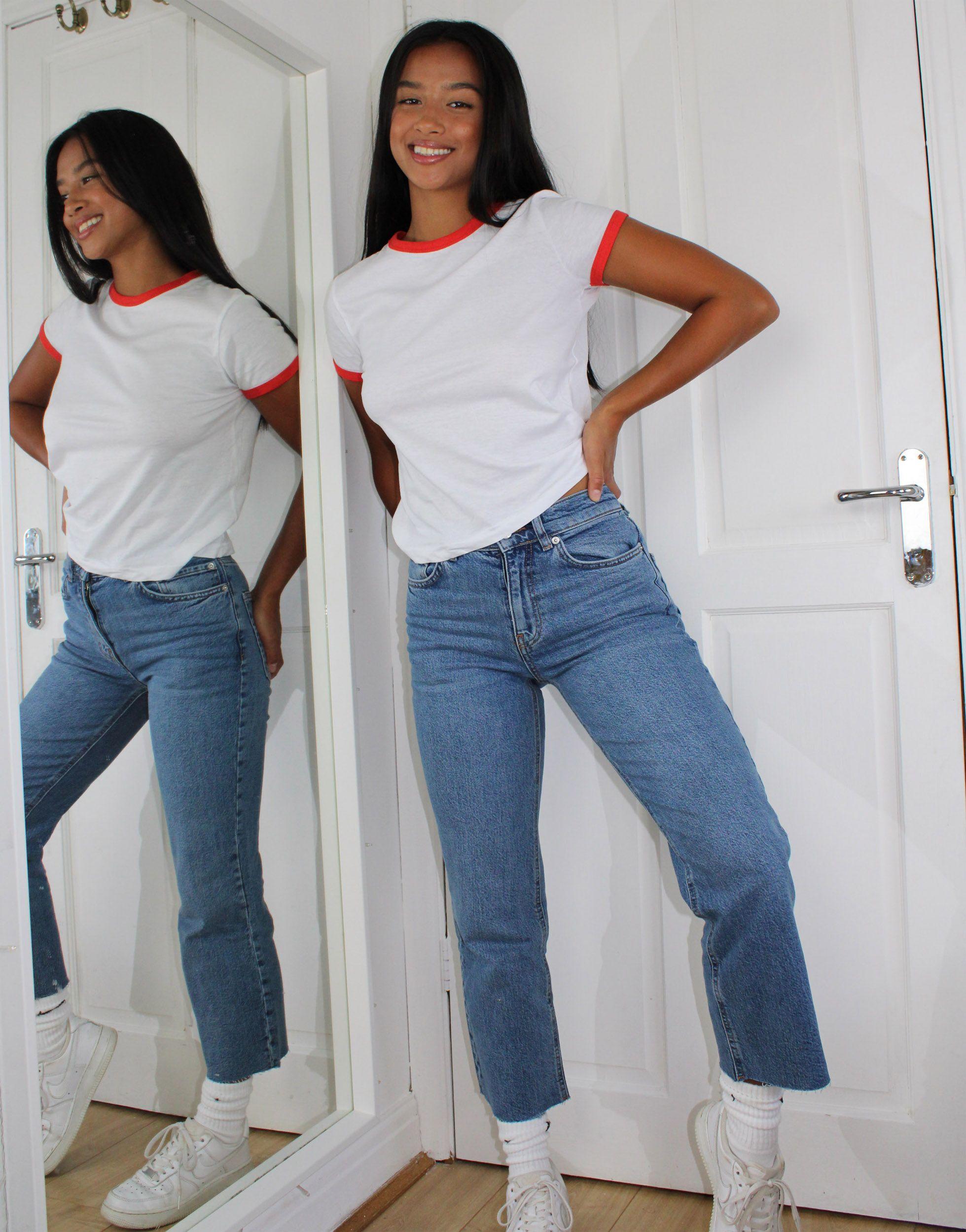 ASOS Asos Design Petite High-rise Stretch 'effortless' Crop Kick Flare Jeans  in Blue | Lyst UK