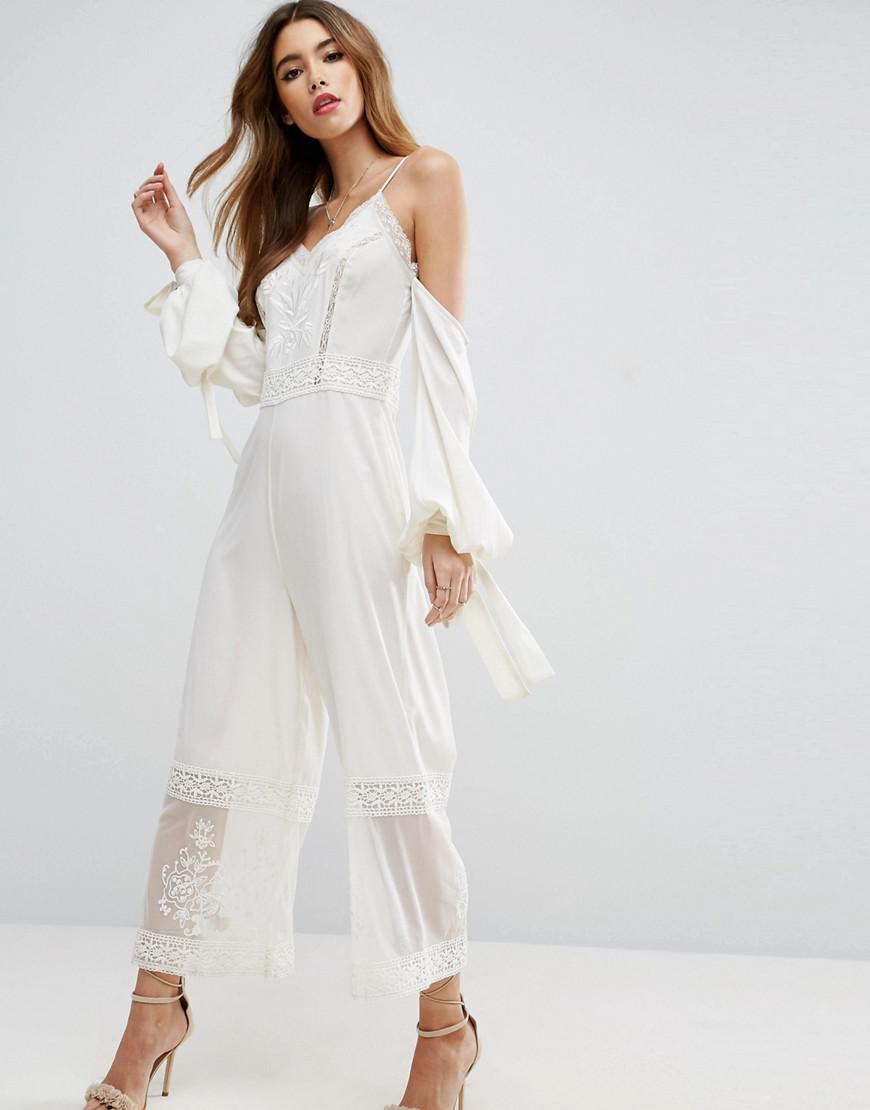 cold shoulder white jumpsuit