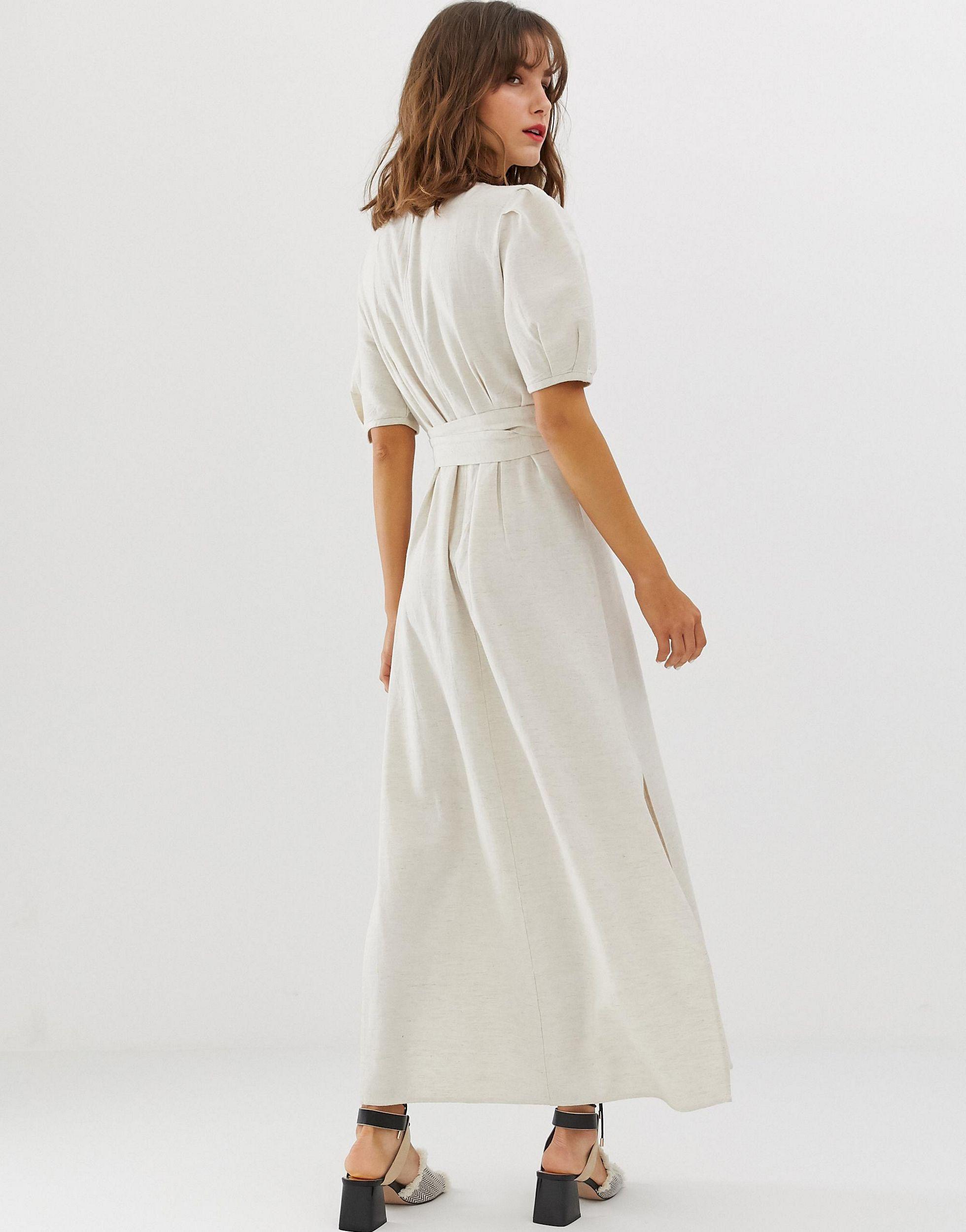 Vero Moda Linen Maxi Dress With Volume Sleeve in Natural | Lyst