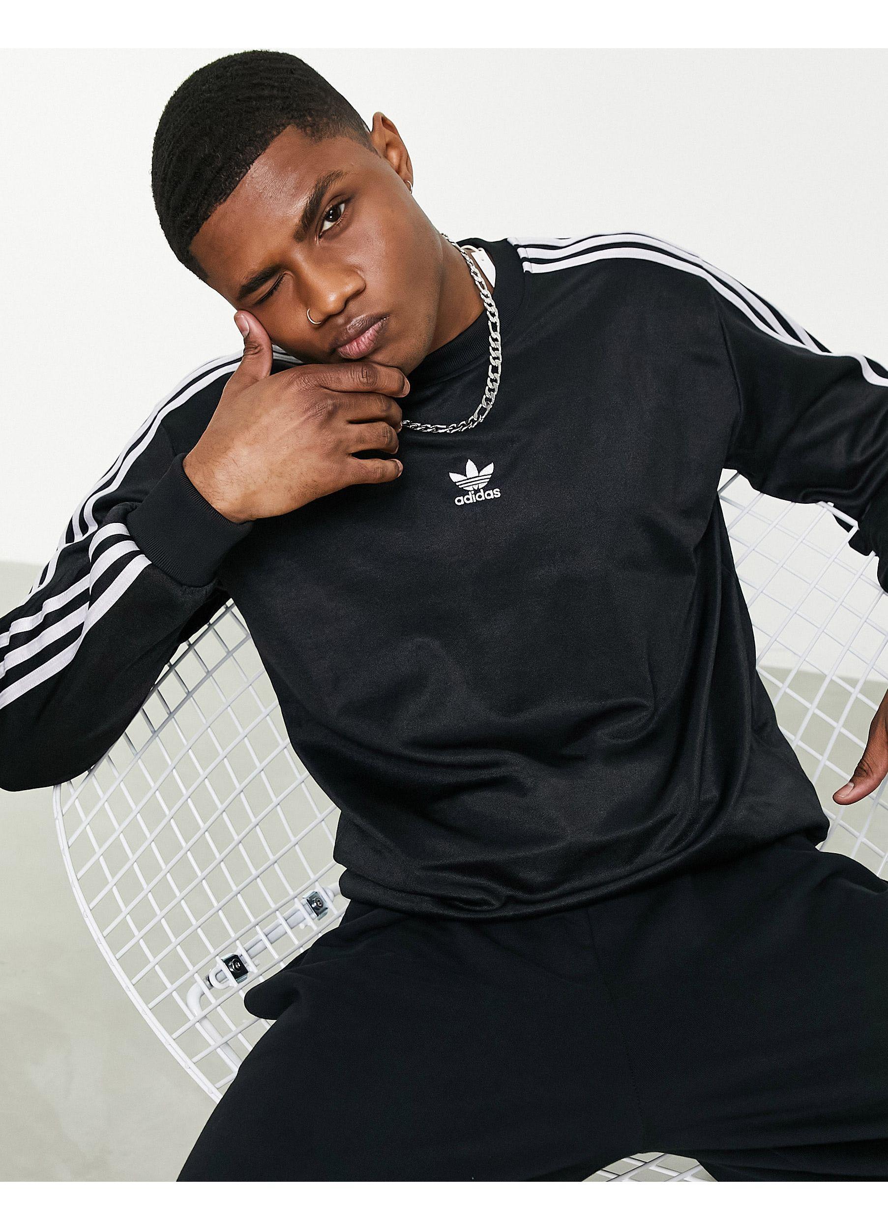adidas Originals Adicolor High Shine Three Stripe Sweatshirt in Black for | Lyst