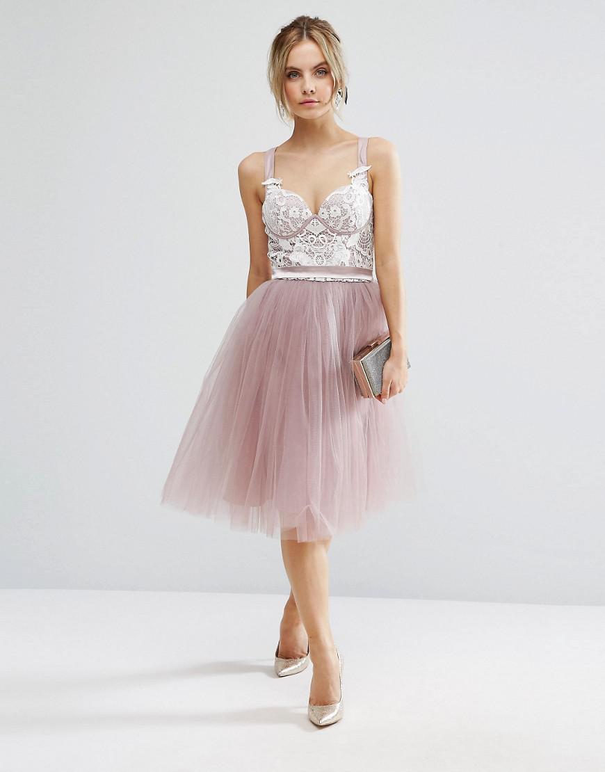 Chi Chi London Chi Chi Petite Contrast Lace Corset Top Tulle Skirt Prom  Dress in Pink | Lyst