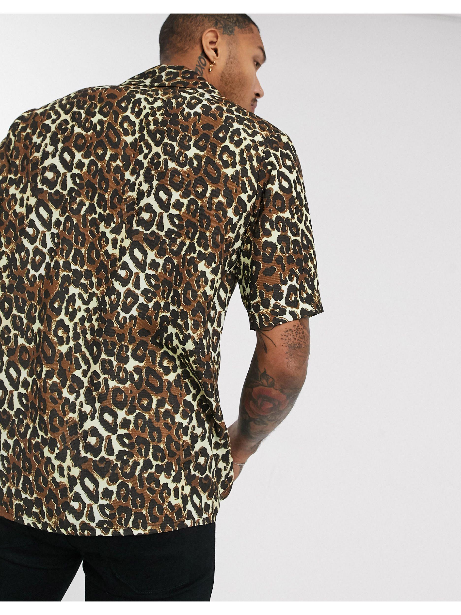 Reclaimed (vintage) Synthetic Leopard Print Shirt in Brown for Men - Lyst
