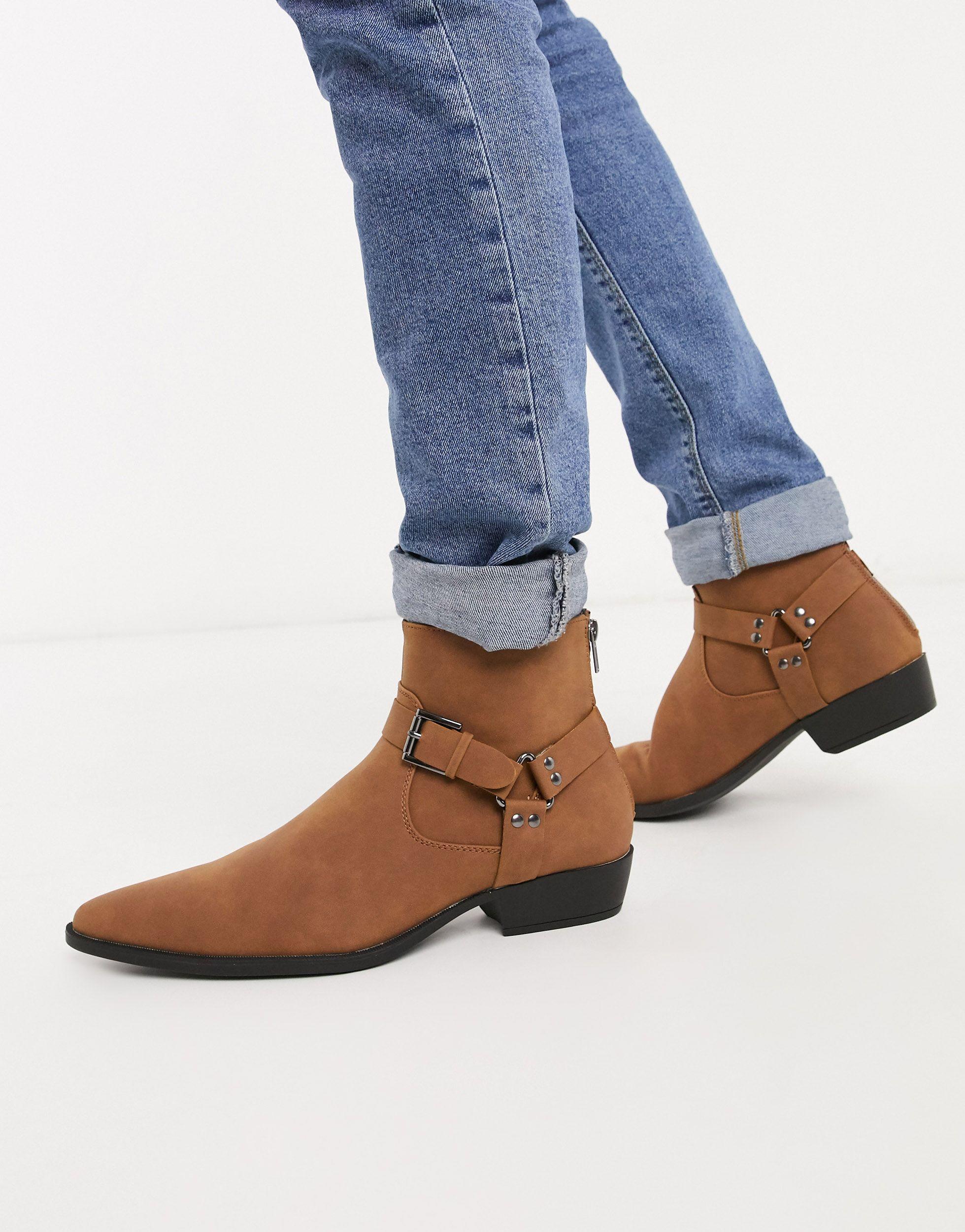 ASOS Stacked Heel Western Chelsea Boots in Tan (Brown) for Men - Lyst