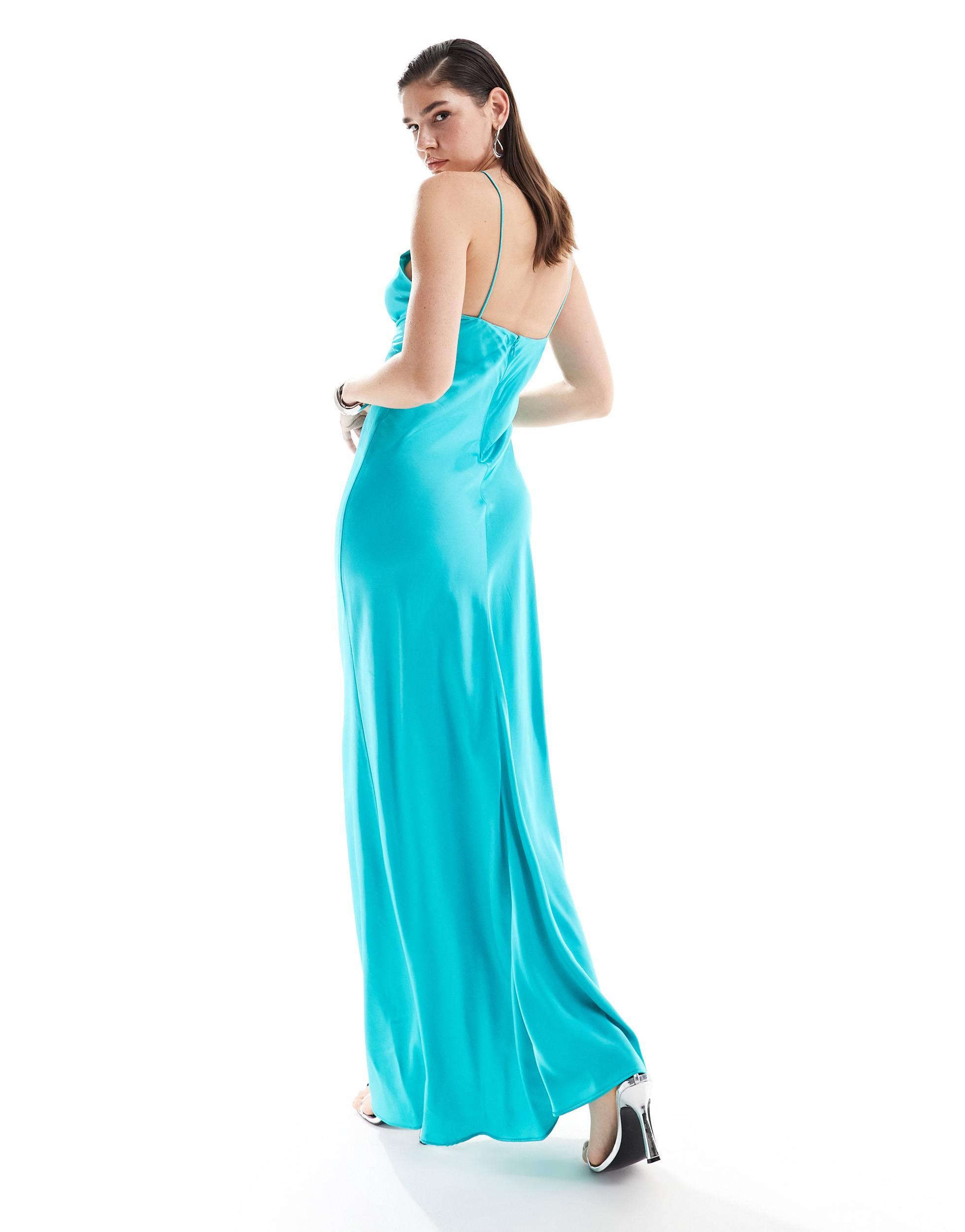 mango blue silk dress Mango Satin Halterneck Maxi Dress in Blue
