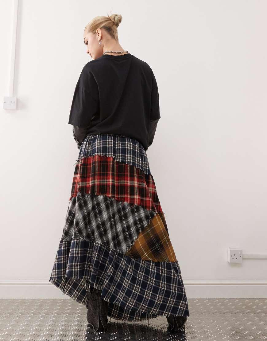 Minga London Plaid Patchwork Asymmetric Maxi Skirt-multi Lyst UK