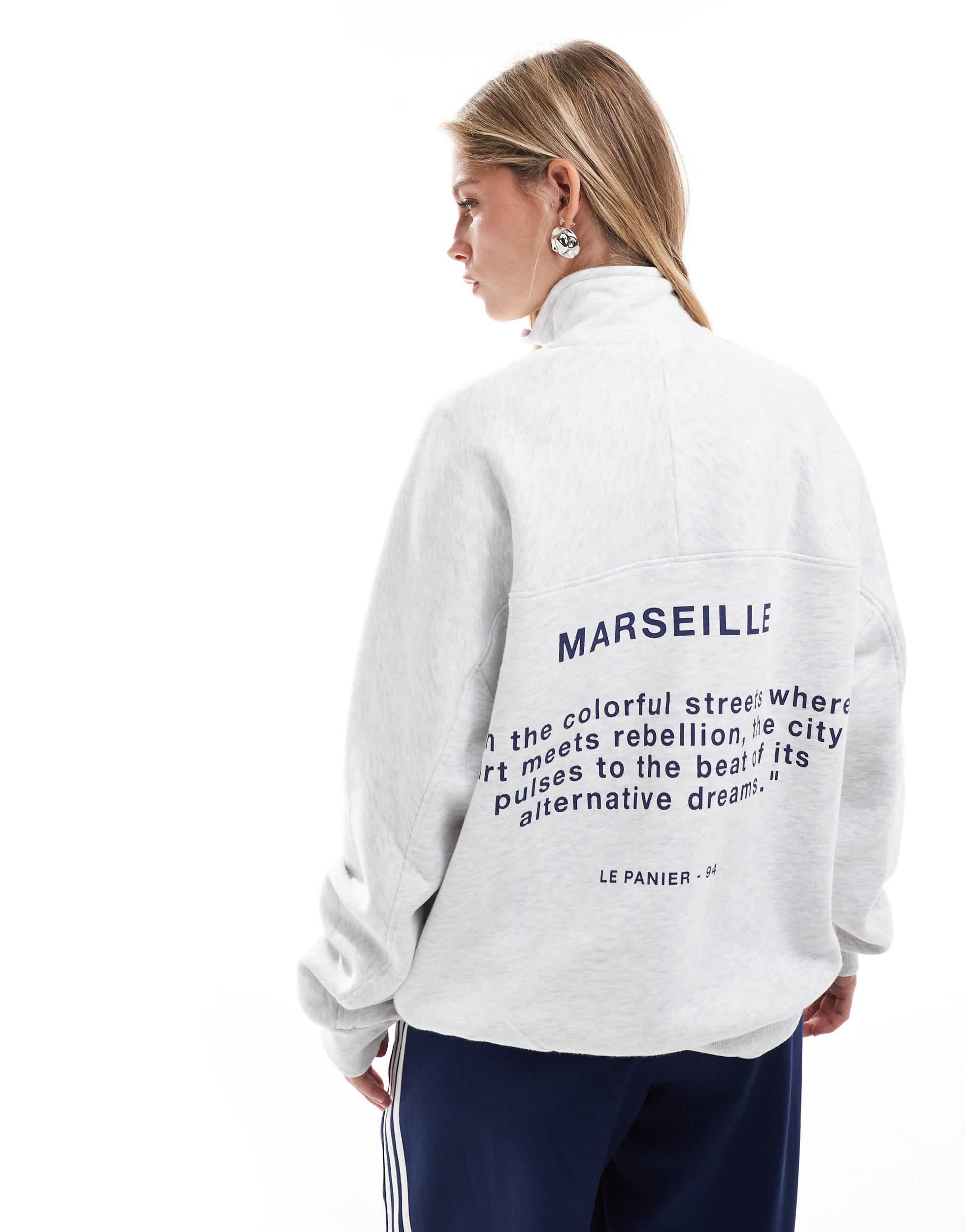 Bershka 'marseille' 1/4 Sweatshirt in White | Lyst